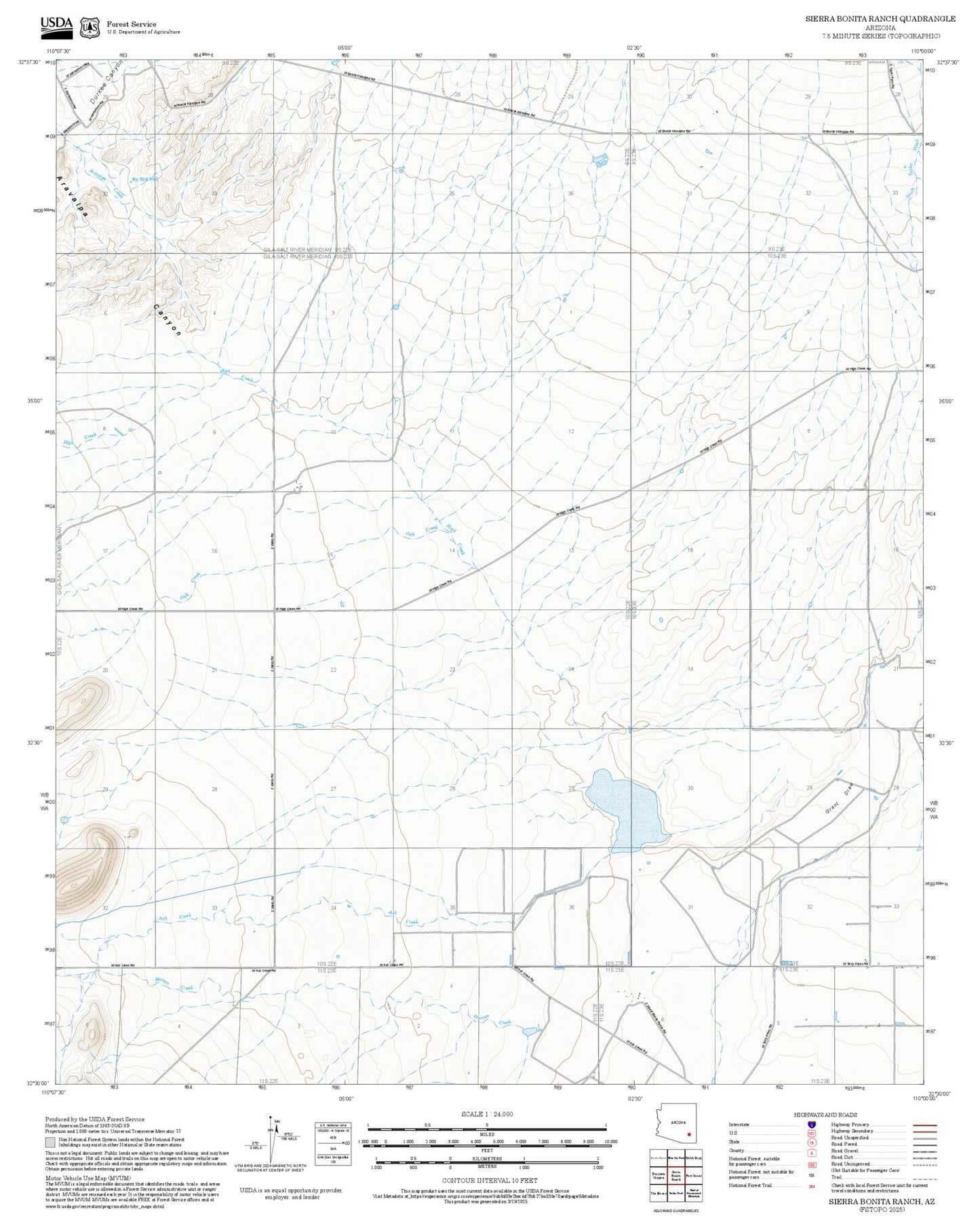 2025 Forest Service Topo Map of Sierra Bonita Ranch Arizona