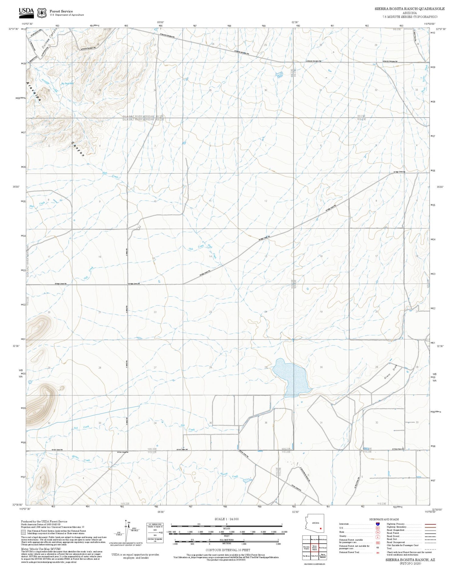 2025 Forest Service Topo Map of Sierra Bonita Ranch Arizona