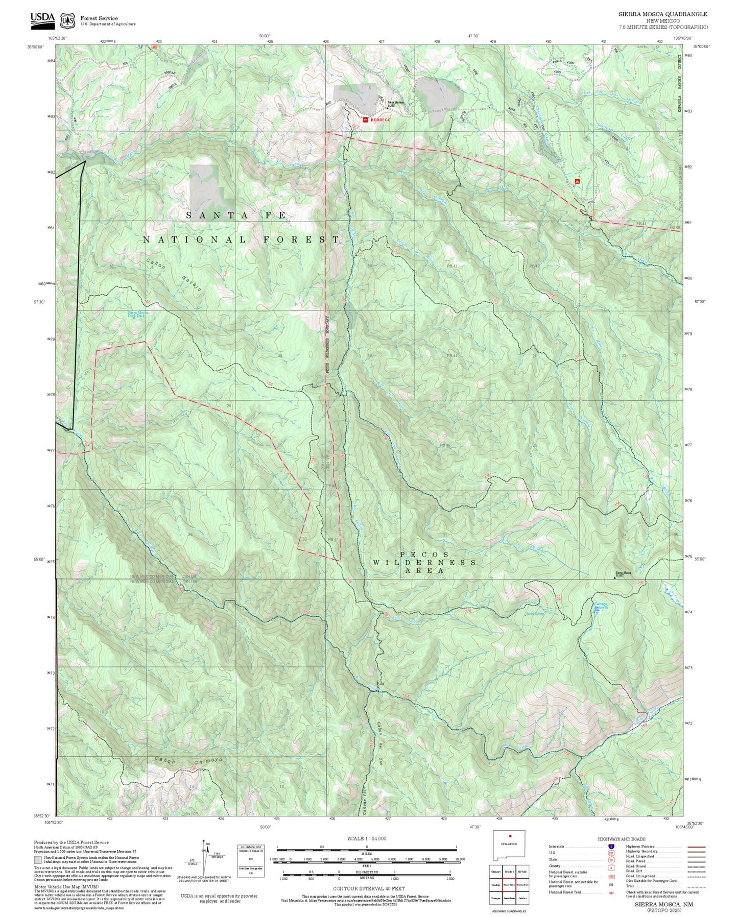 2025 Forest Service Topo Map of Sierra Mosca New Mexico