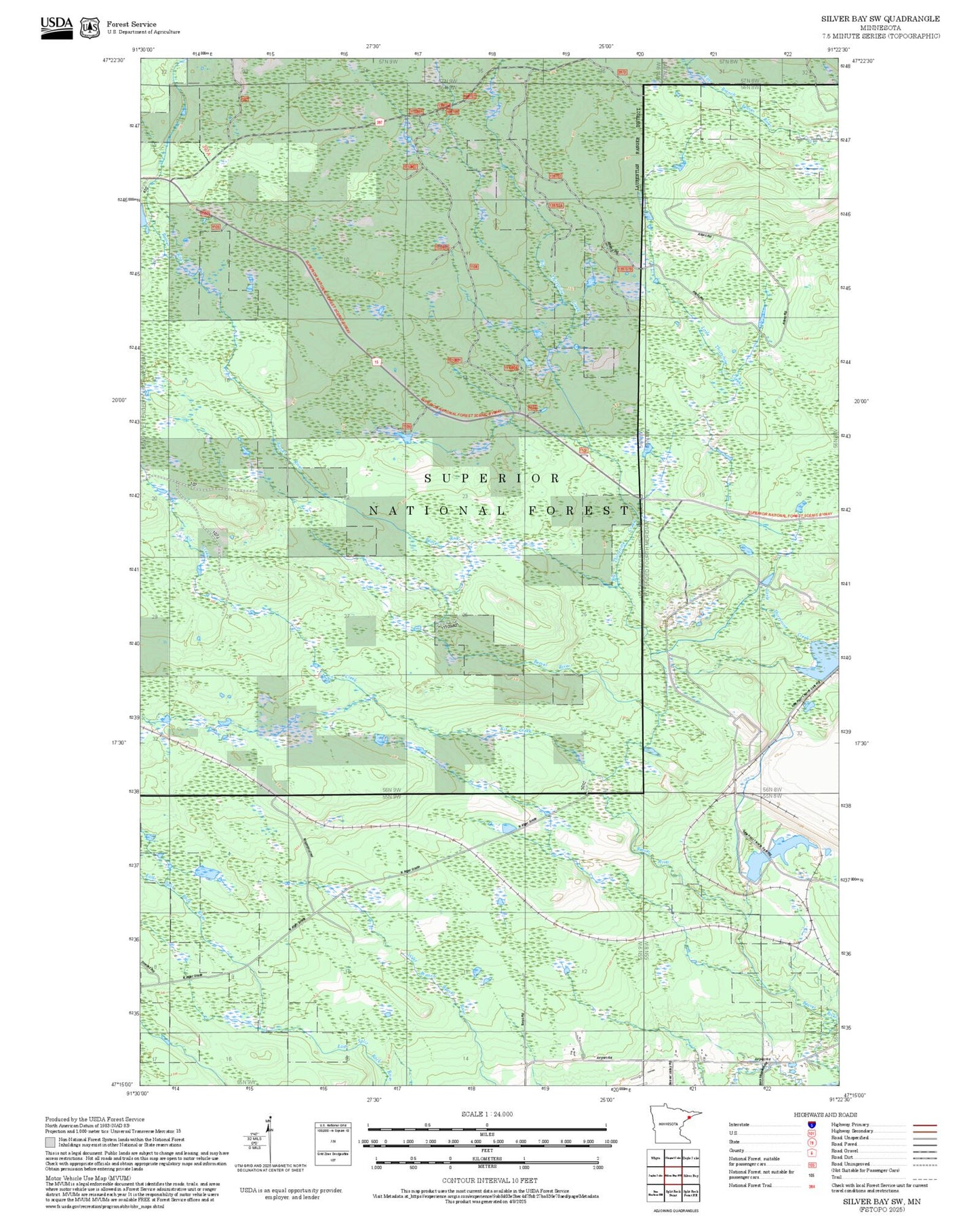 2025 Forest Service Topo Map of Silver Bay SW Minnesota