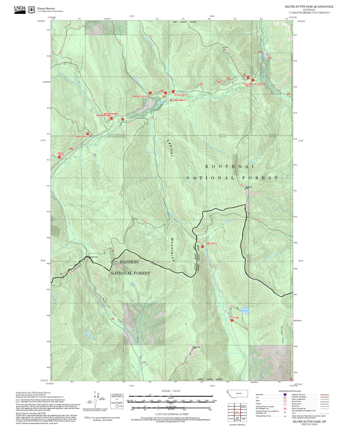 2025 Forest Service Topo Map of Silver Butte Pass Montana