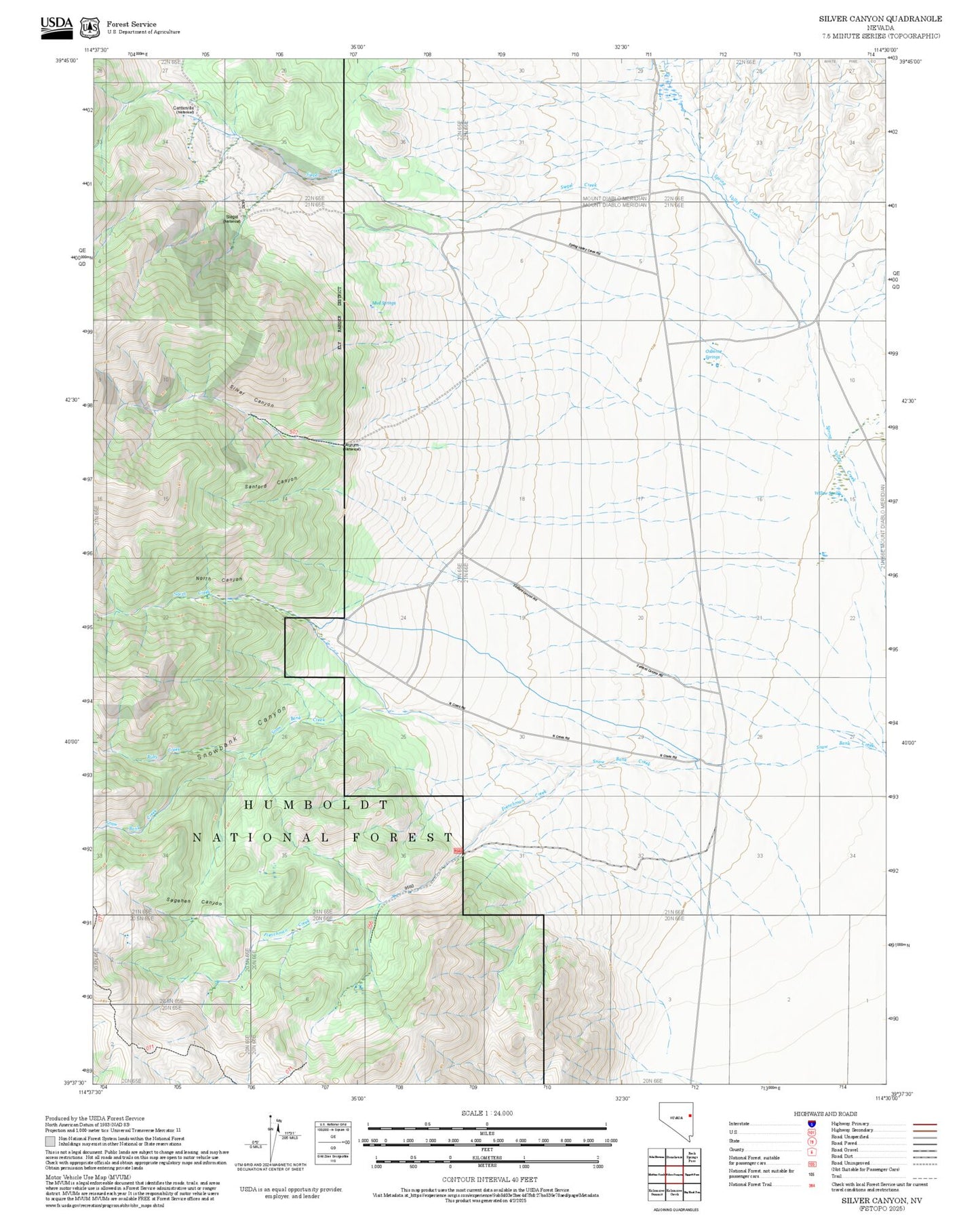 2025 Forest Service Topo Map of Silver Canyon Nevada