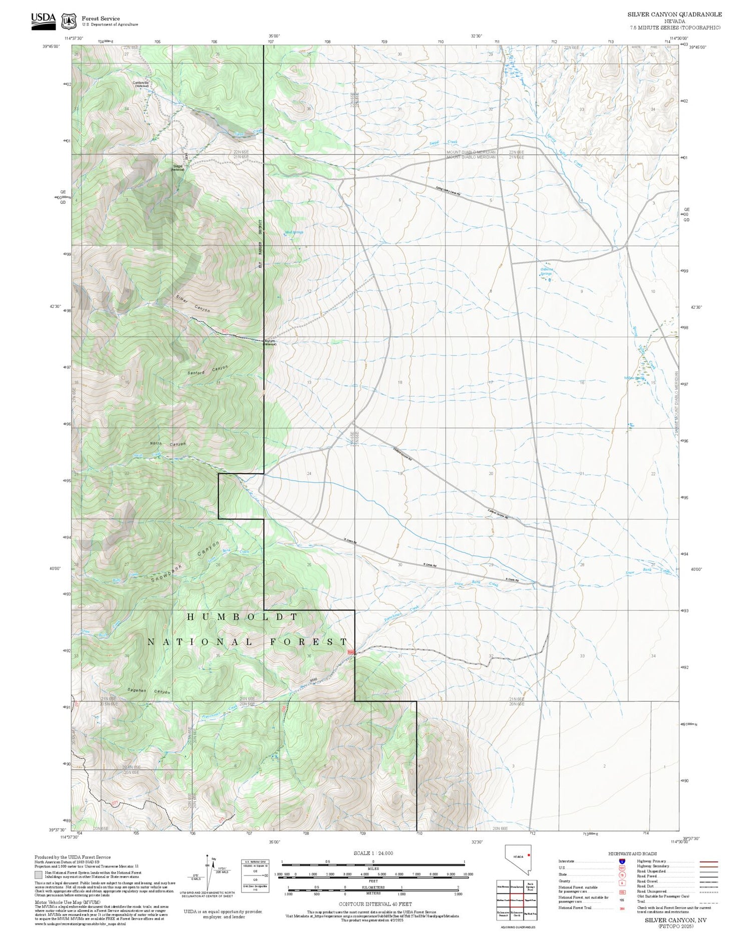 2025 Forest Service Topo Map of Silver Canyon Nevada