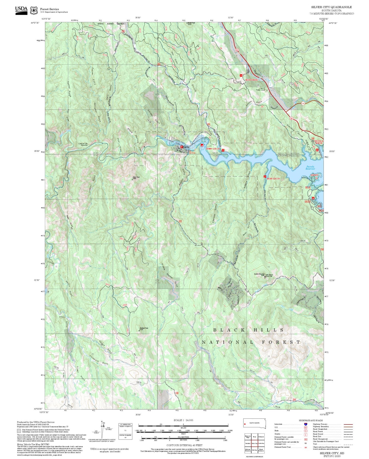 2025 Forest Service Topo Map of Silver City South Dakota