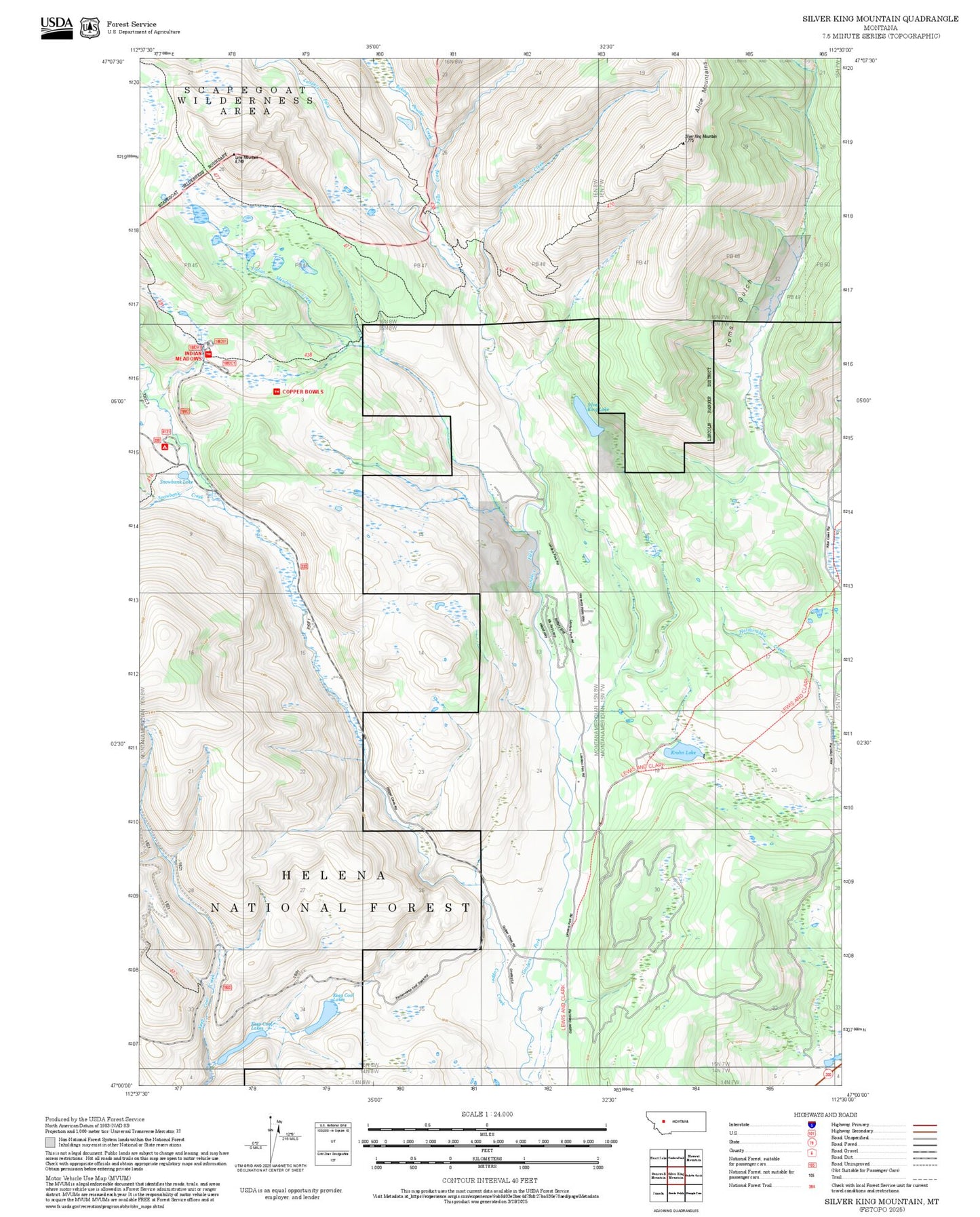 2025 Forest Service Topo Map of Silver King Mountain Montana