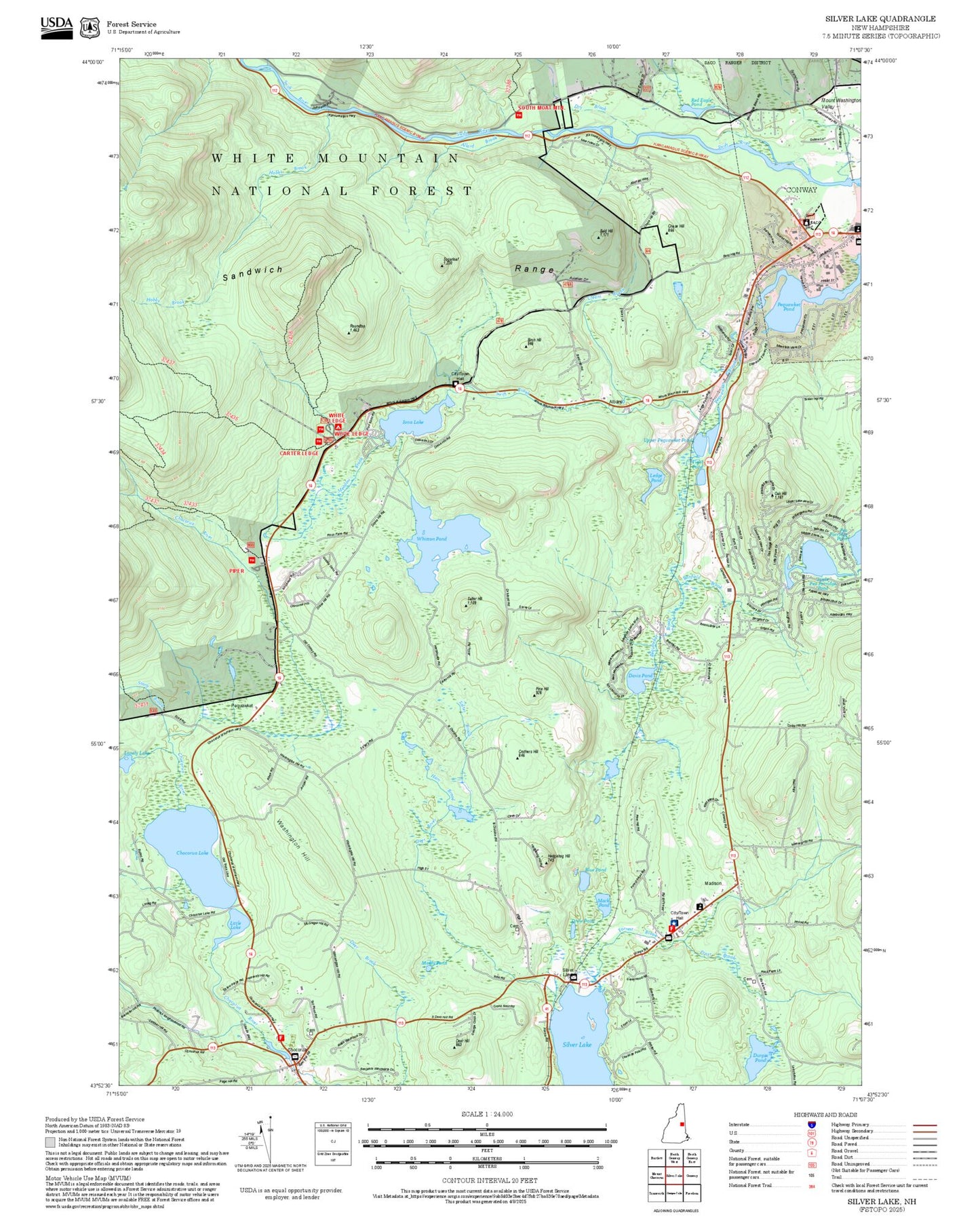 2025 Forest Service Topo Map of Silver Lake New Hampshire