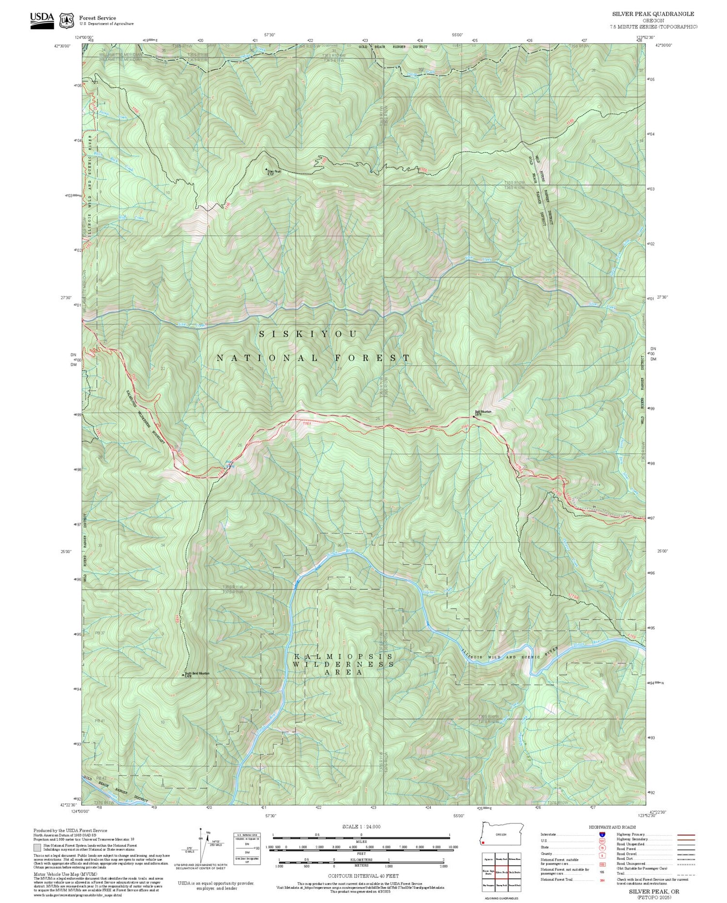 2025 Forest Service Topo Map of Silver Peak Oregon