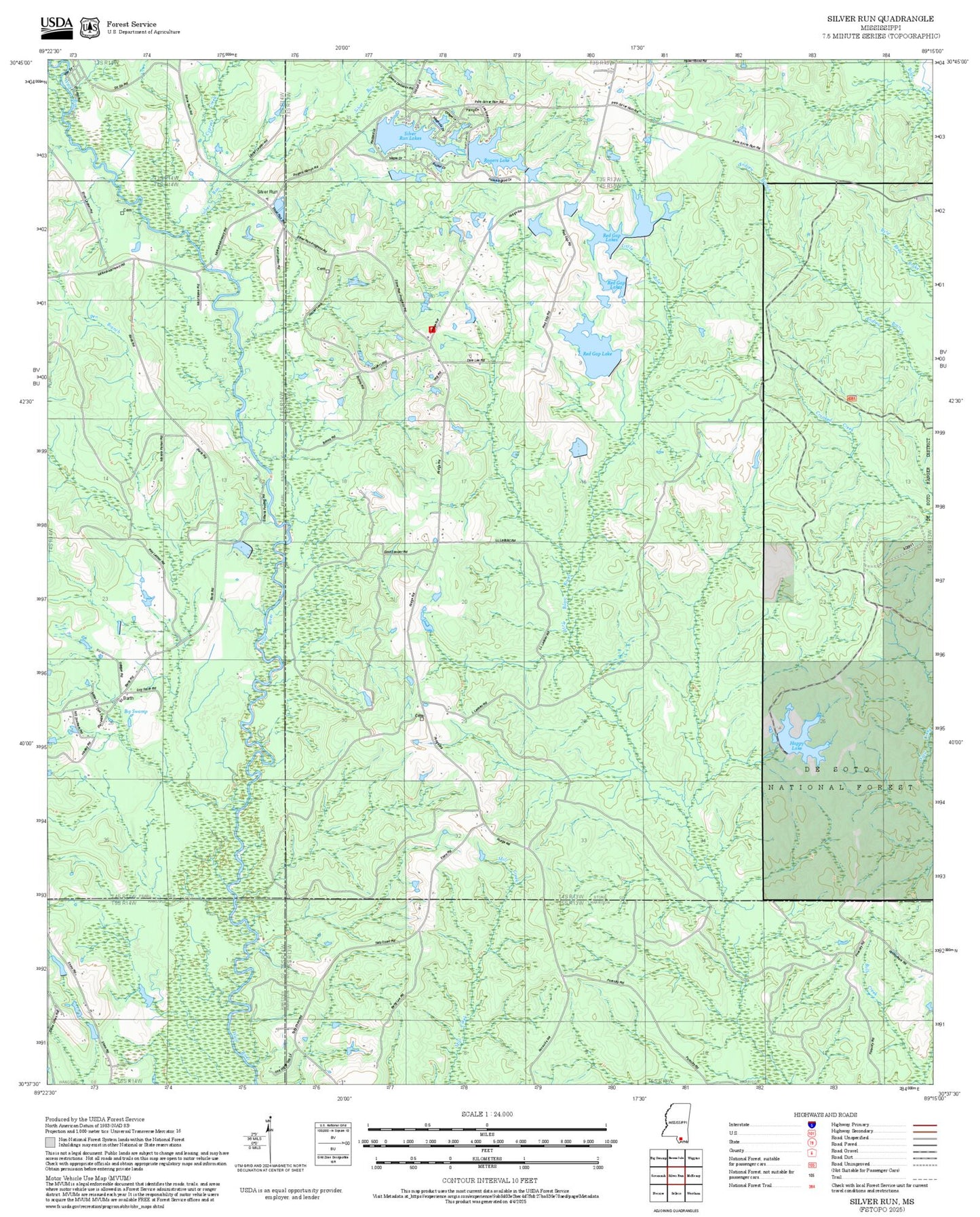 2025 Forest Service Topo Map of Silver Run Mississippi