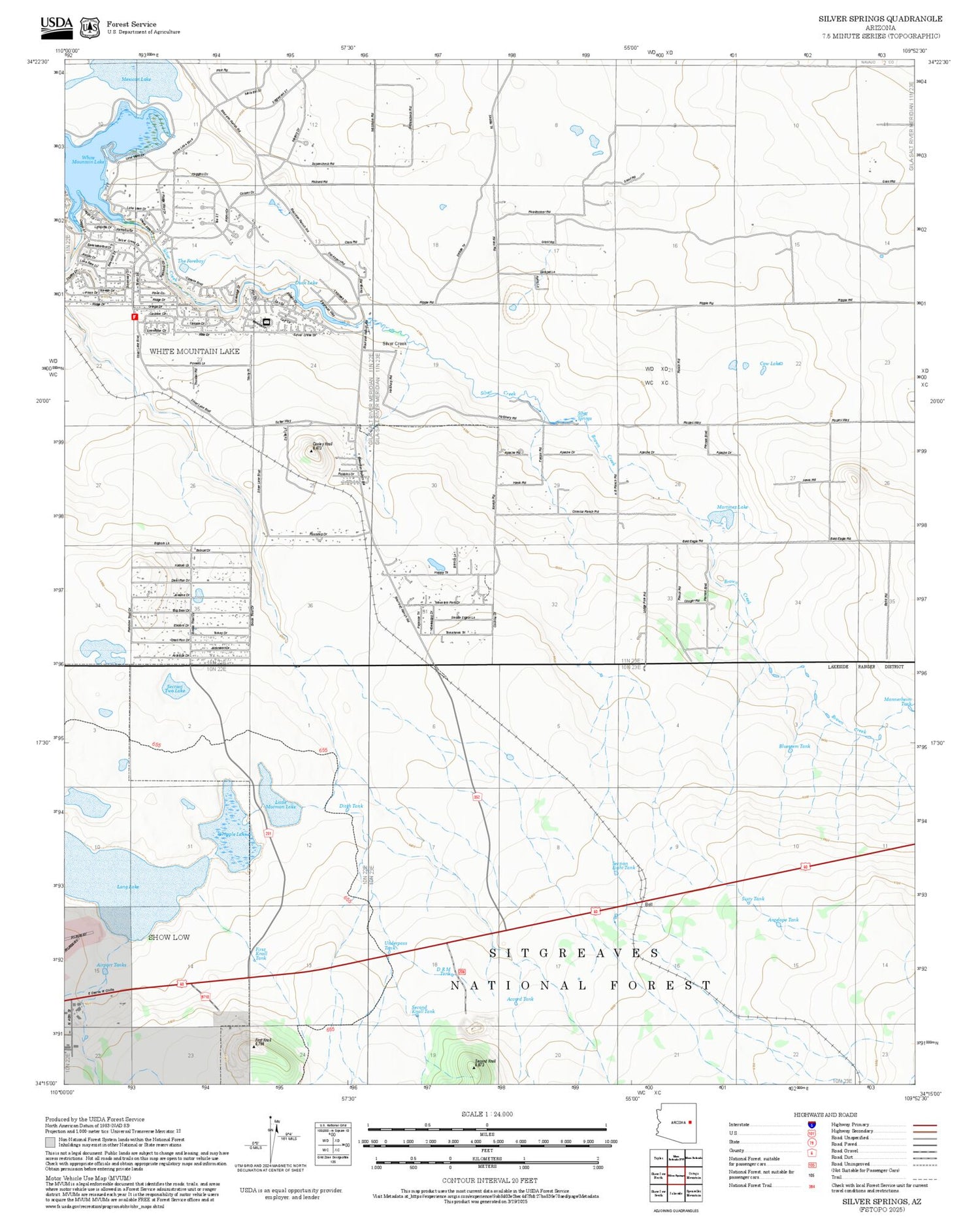2025 Forest Service Topo Map of Silver Springs Arizona