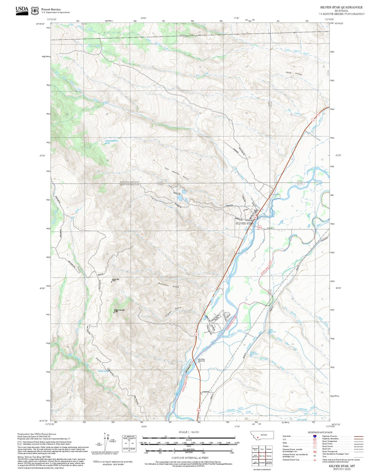 2025 Forest Service Topo Map of Silver Star Montana