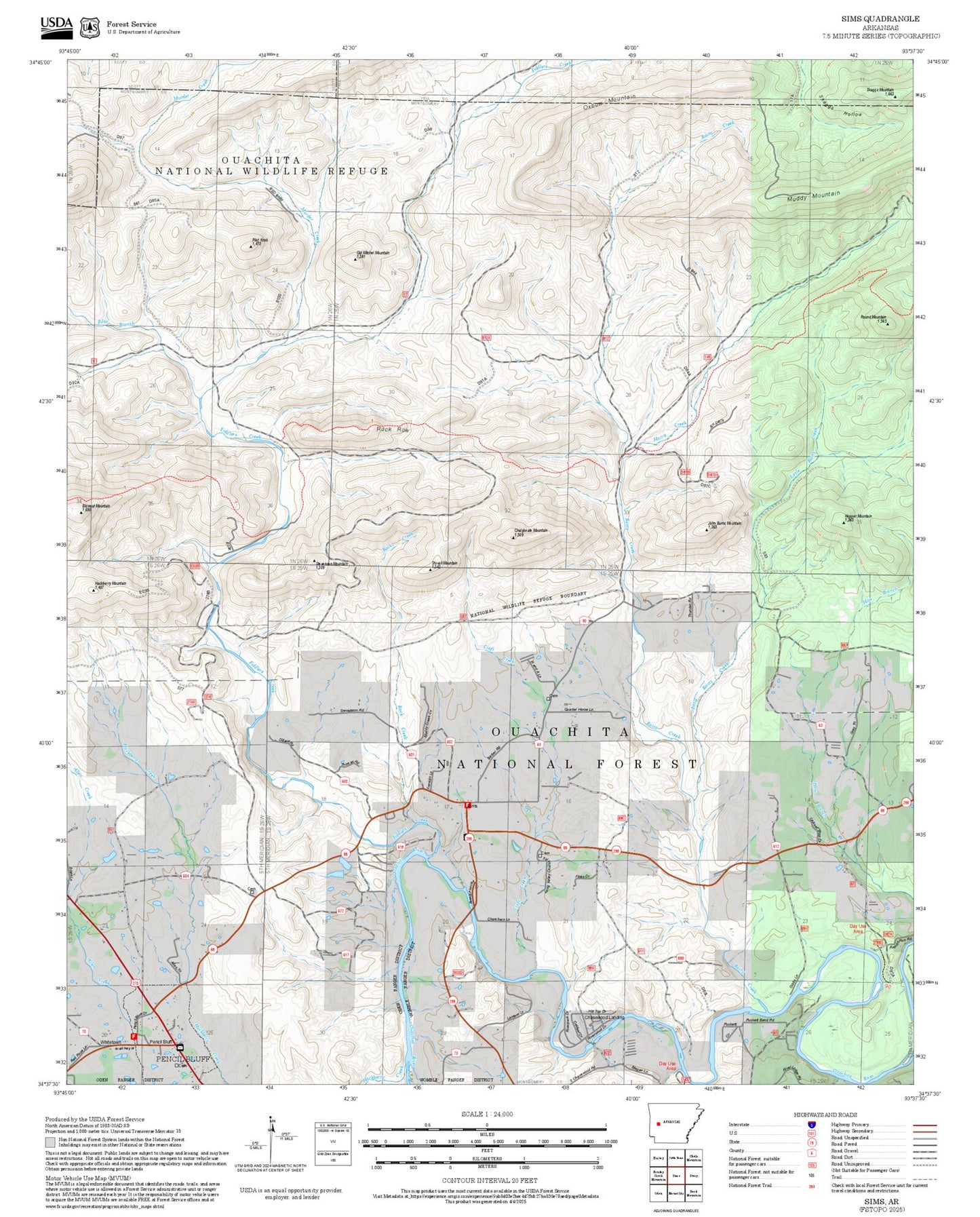 2025 Forest Service Topo Map of Sims Arkansas