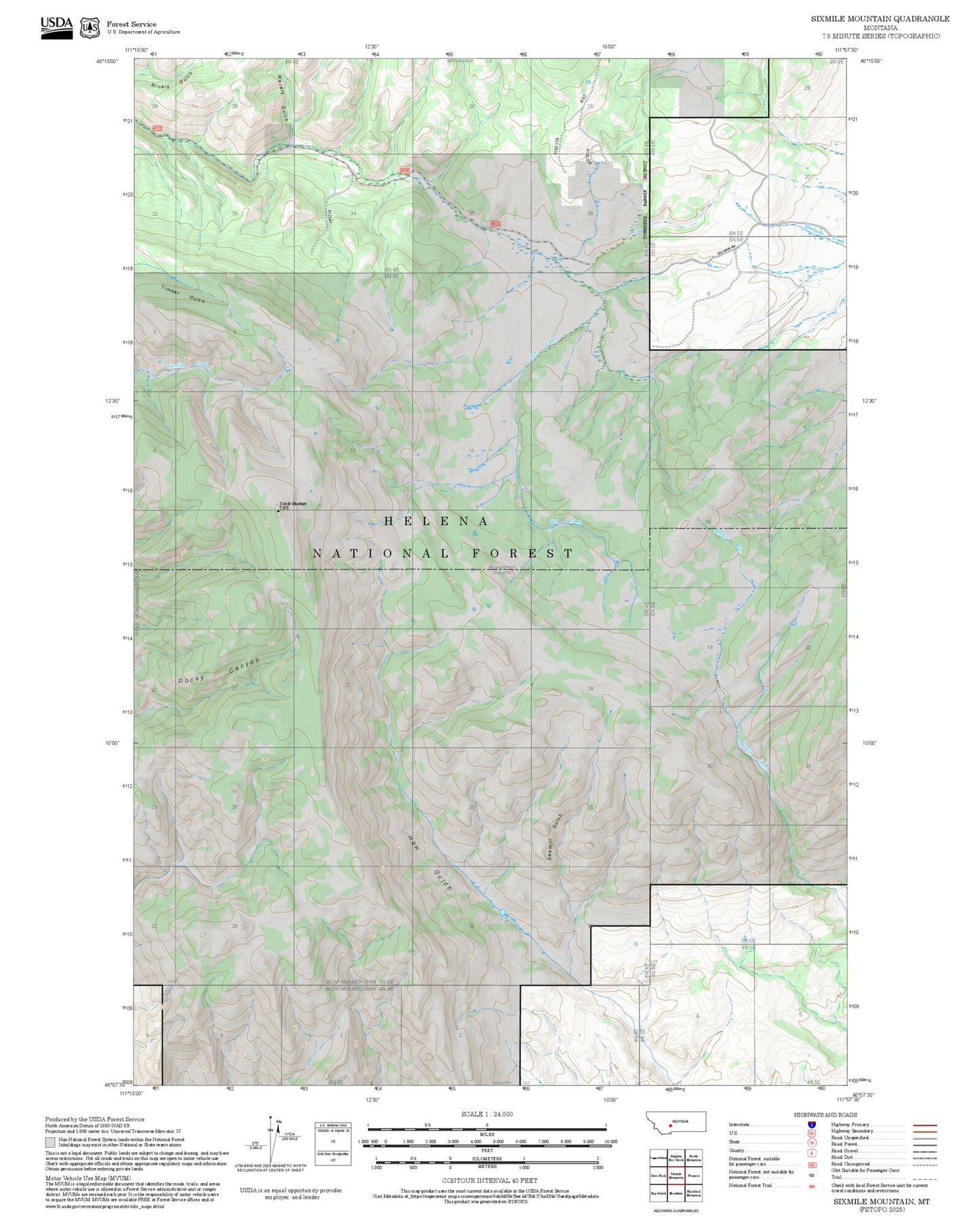 2025 Forest Service Topo Map of Sixmile Mountain Montana