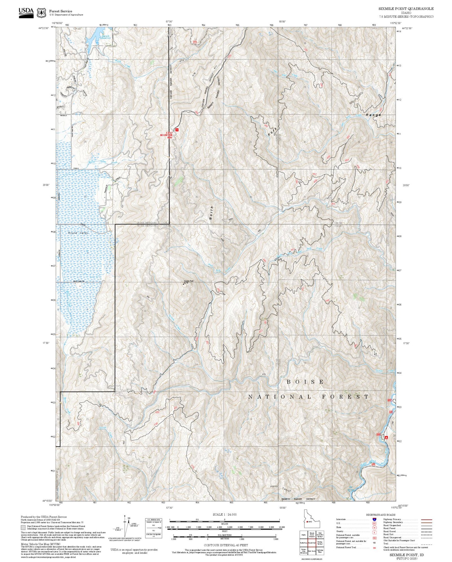 2025 Forest Service Topo Map of Sixmile Point Idaho
