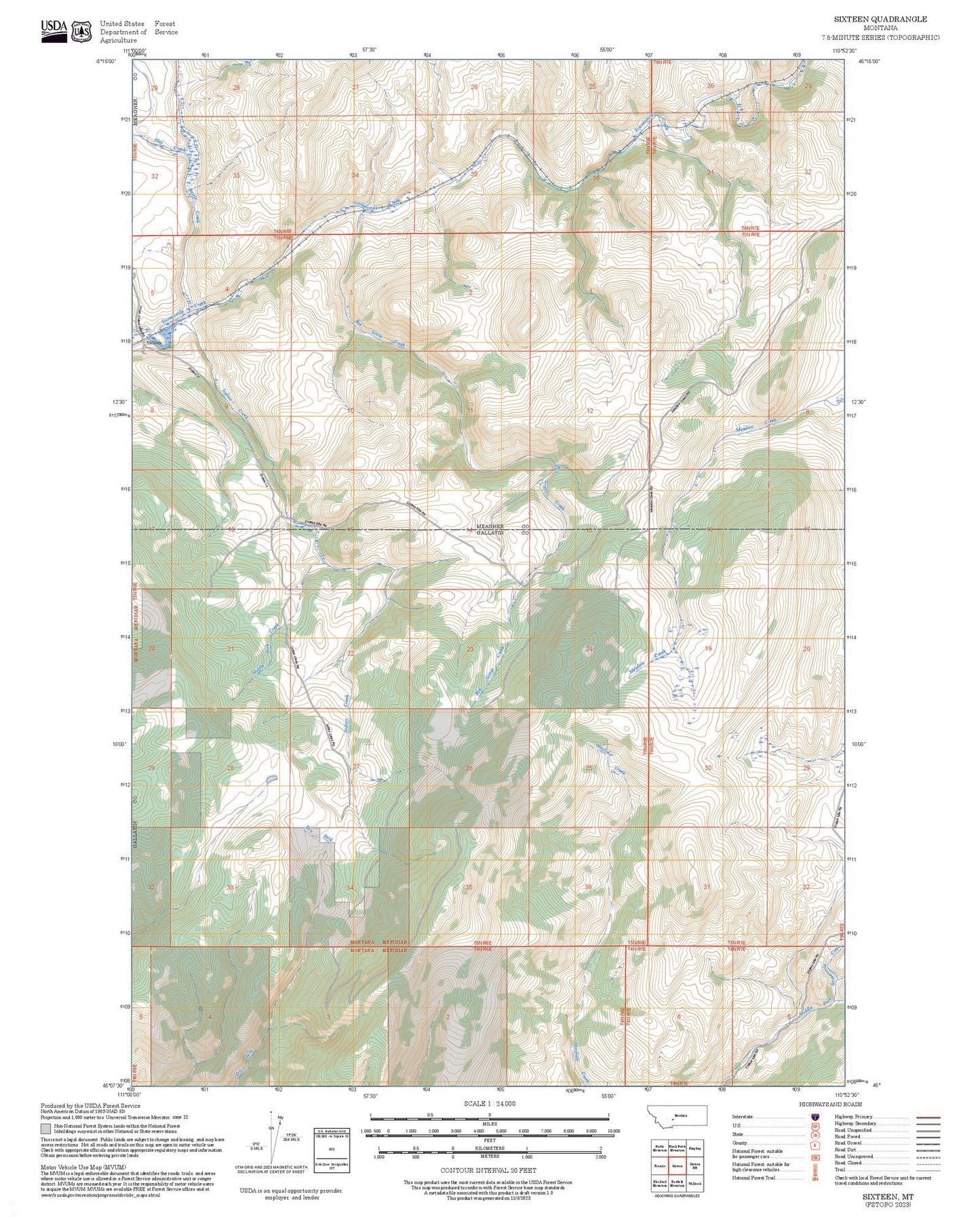 2025 Forest Service Topo Map of Sixteen Montana