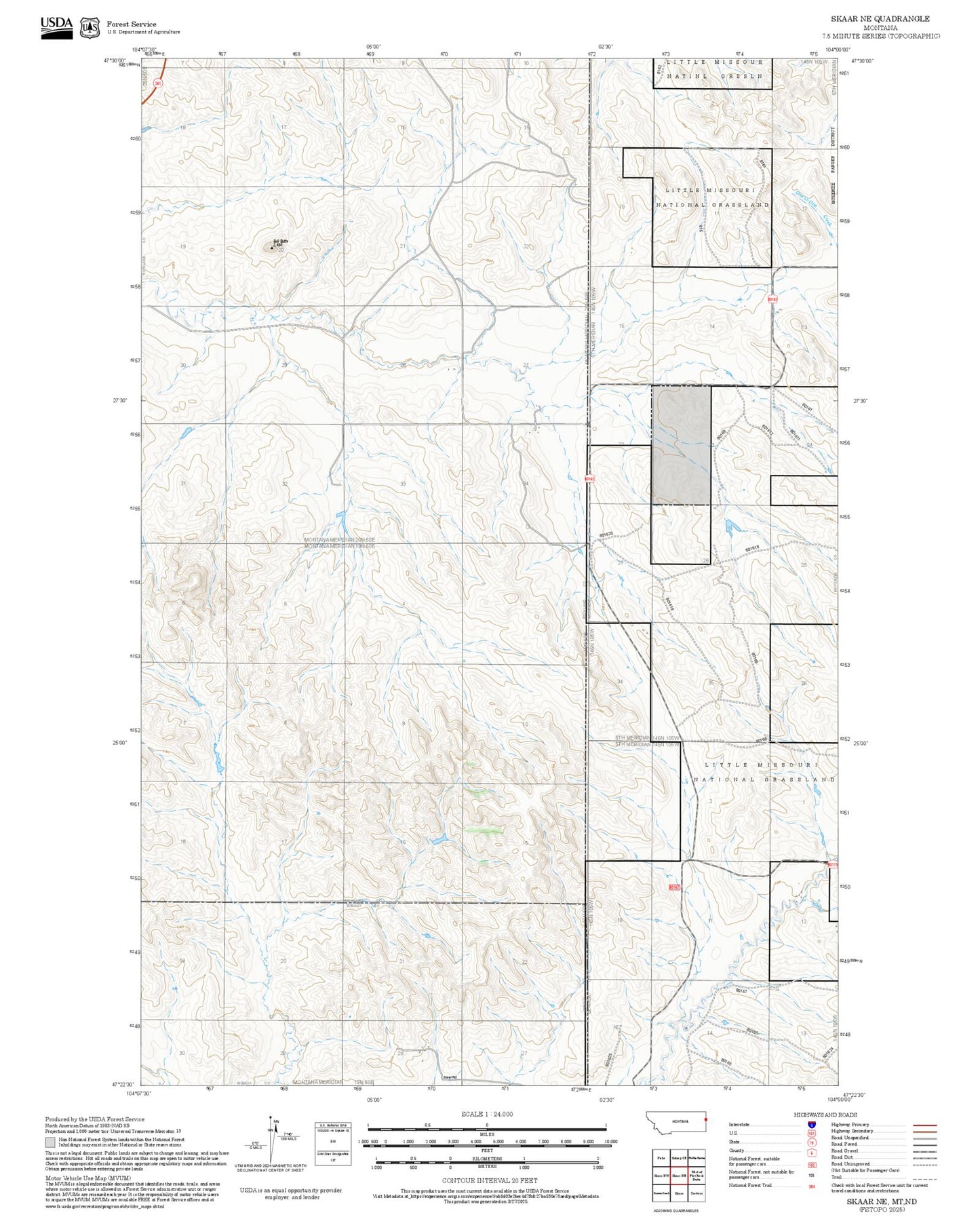 2025 Forest Service Topo Map of Skaar NE Montana