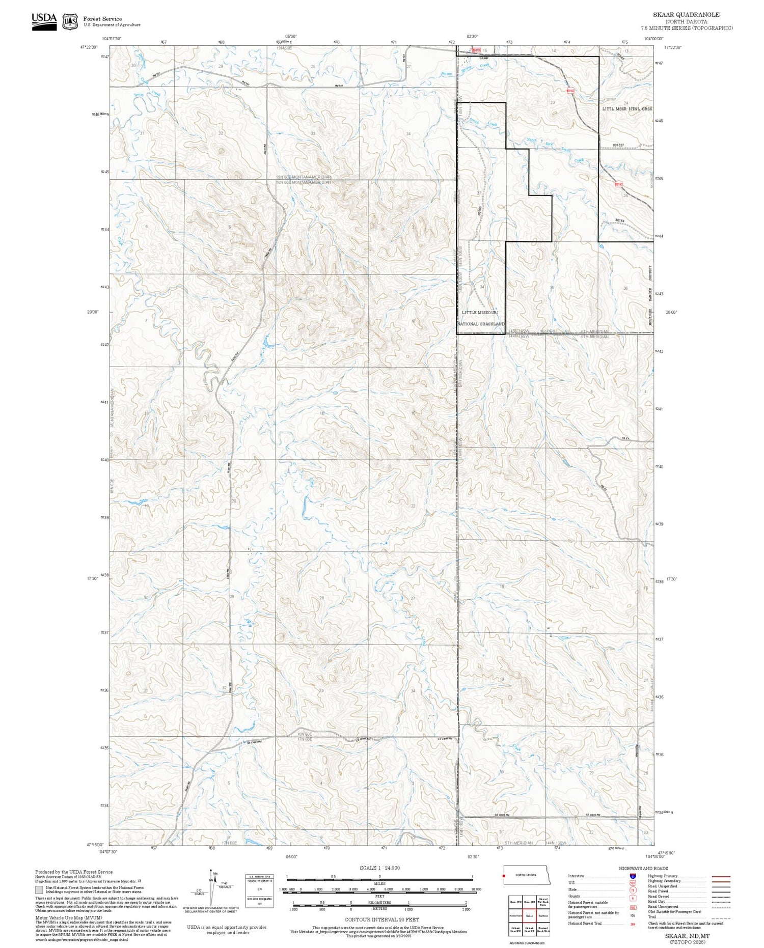2025 Forest Service Topo Map of Skaar North Dakota