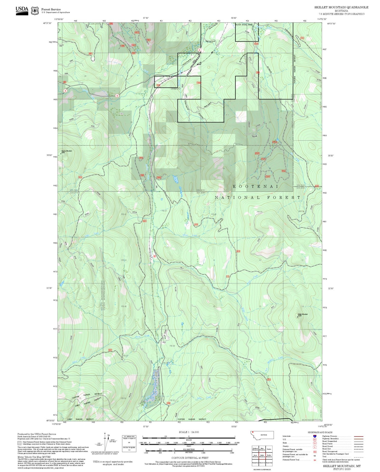 2025 Forest Service Topo Map of Skillet Mountain Montana