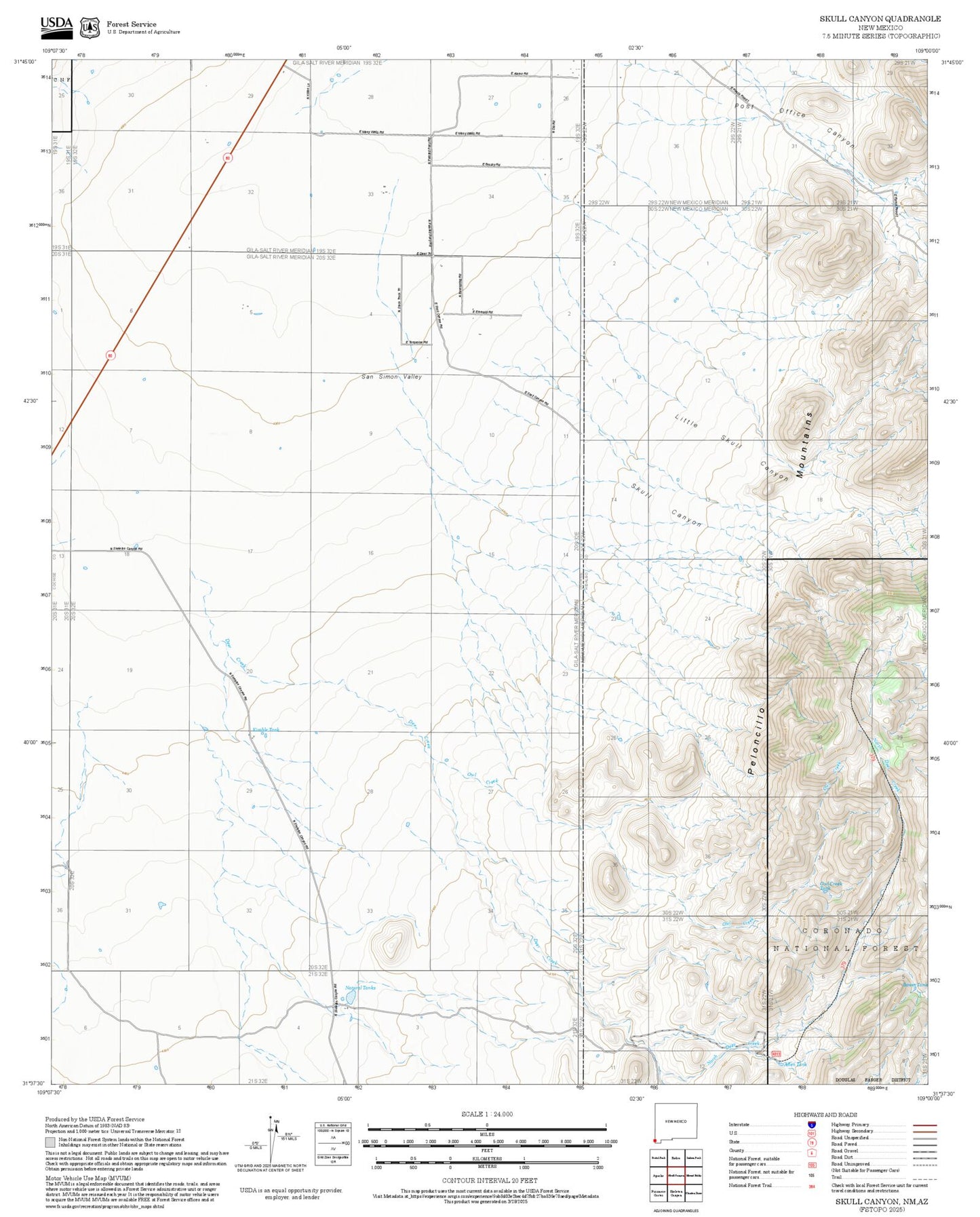2025 Forest Service Topo Map of Skull Canyon New Mexico