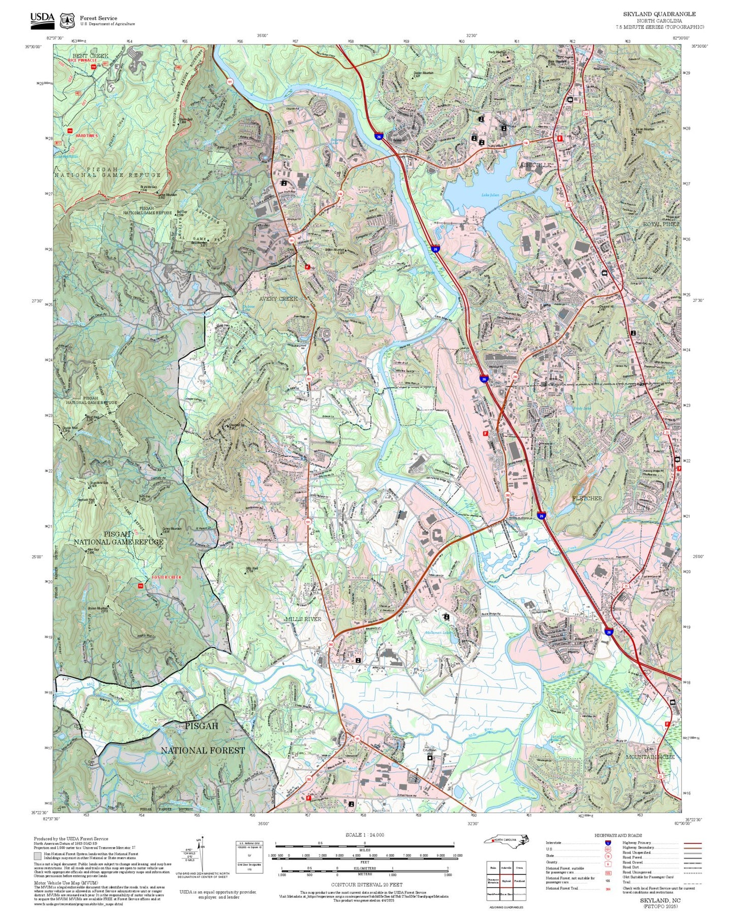 2025 Forest Service Topo Map of Skyland North Carolina