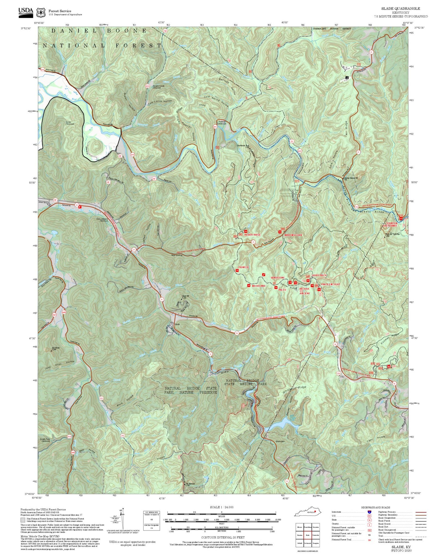 2025 Forest Service Topo Map of Slade Kentucky