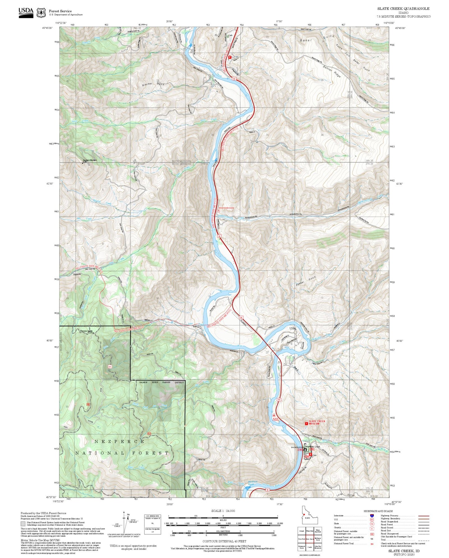 2025 Forest Service Topo Map of Slate Creek Idaho