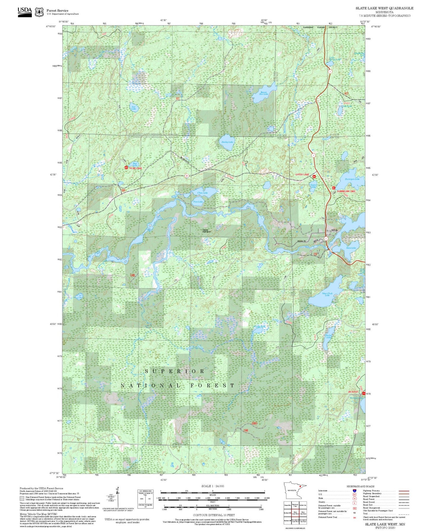 2025 Forest Service Topo Map of Slate Lake West Minnesota