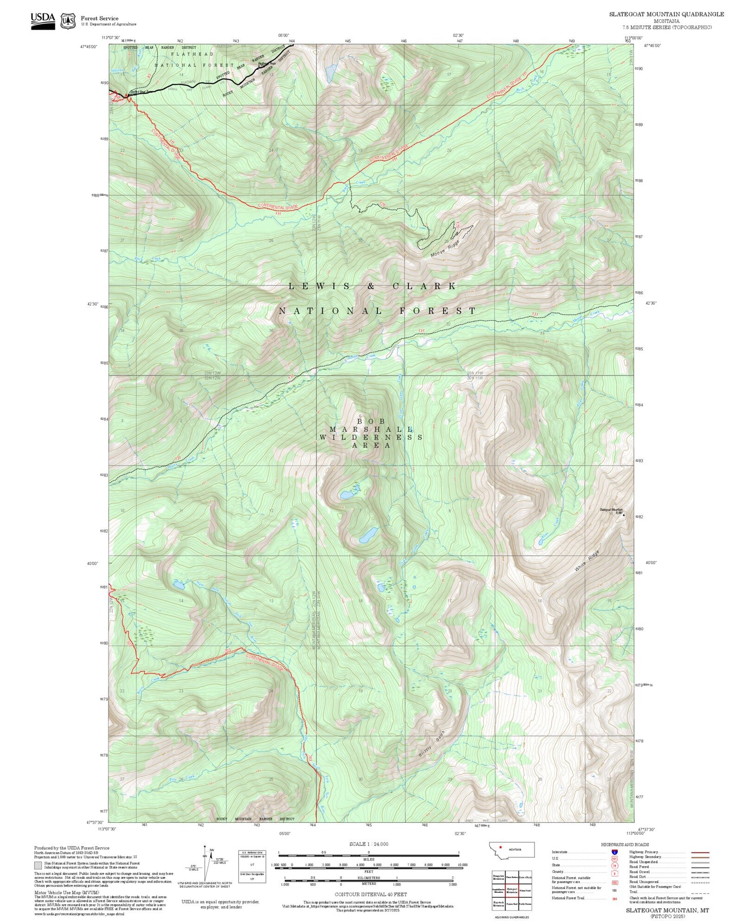 2025 Forest Service Topo Map of Slategoat Mountain Montana