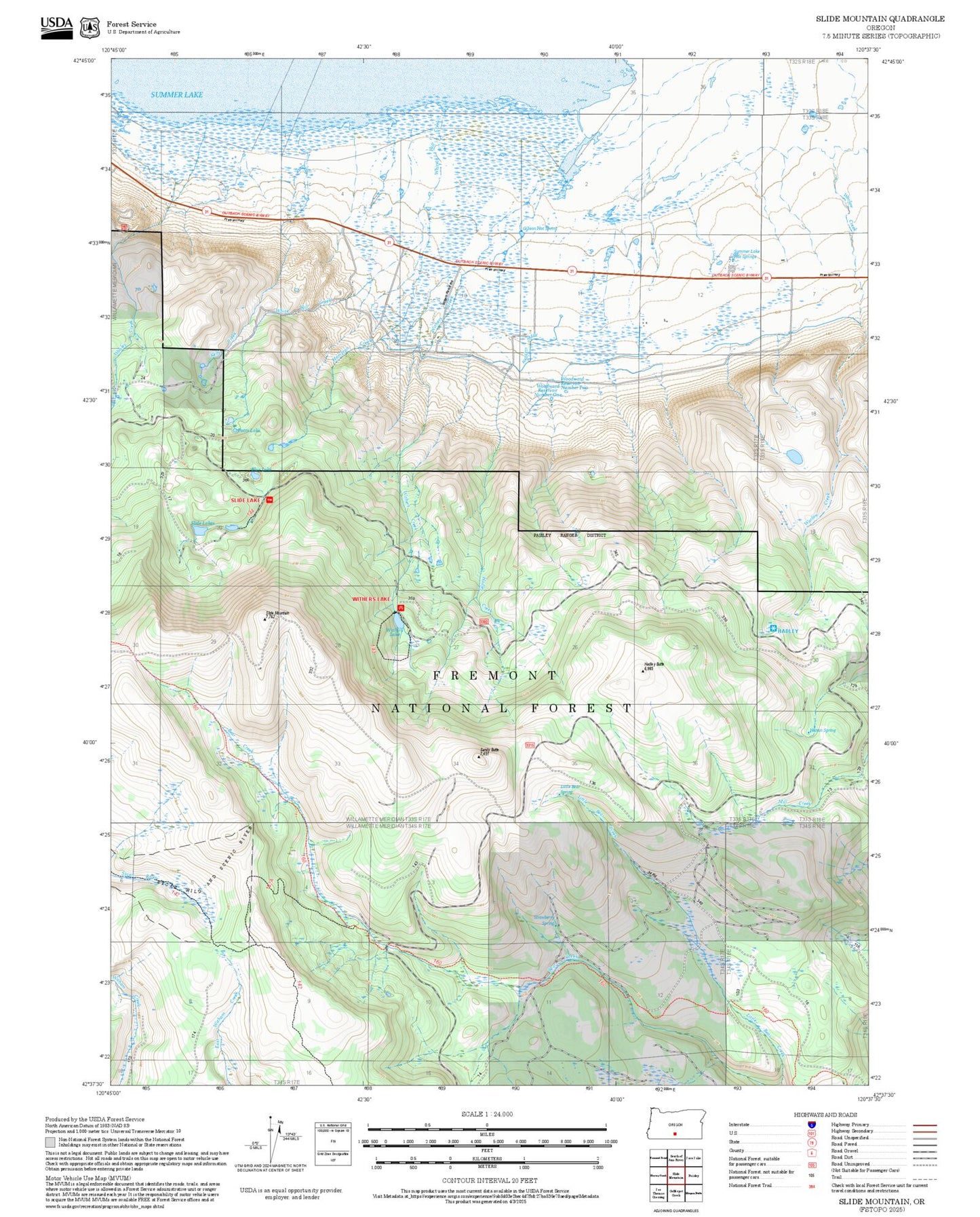 2025 Forest Service Topo Map of Slide Mountain Oregon