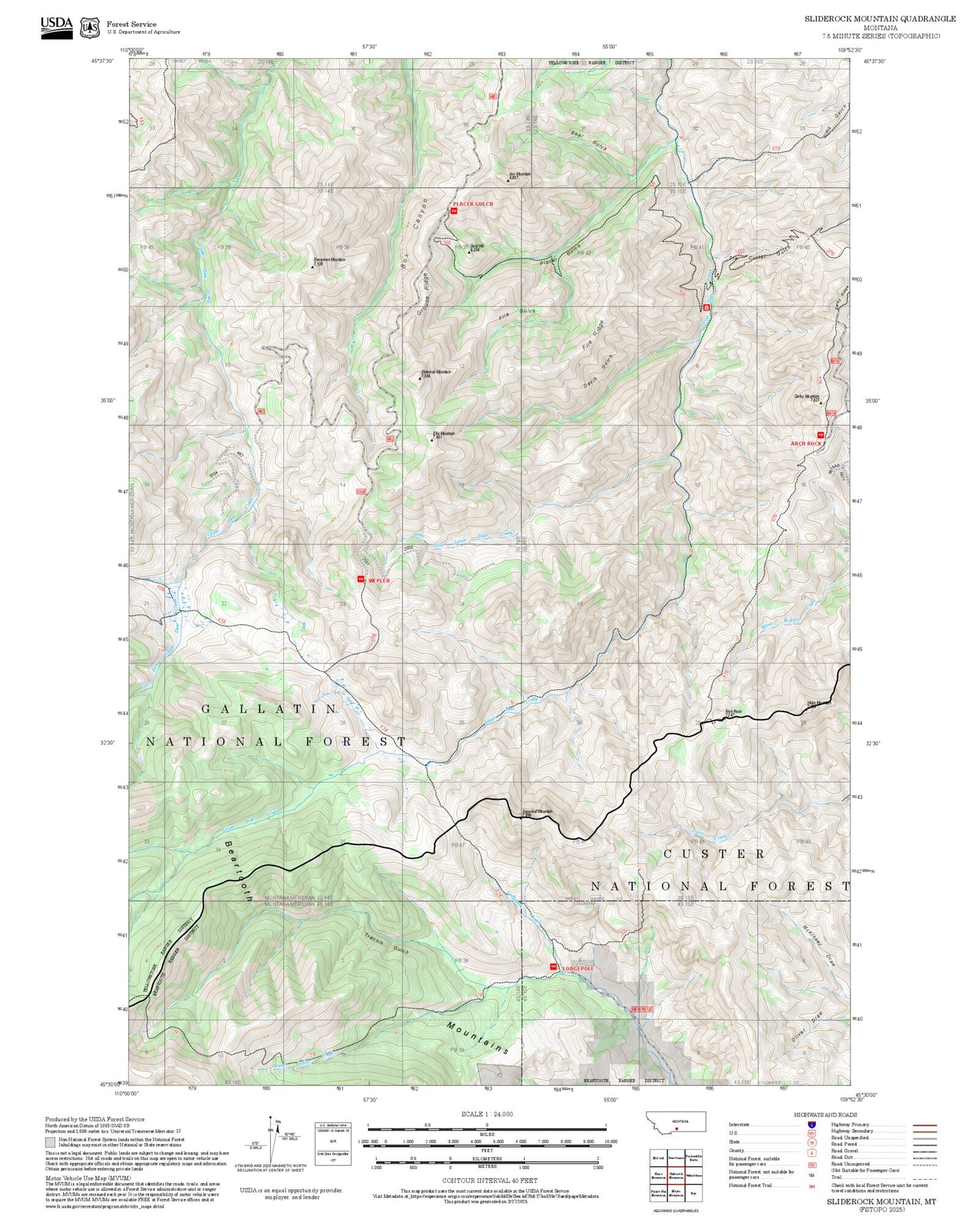 2025 Forest Service Topo Map of Sliderock Mountain Montana