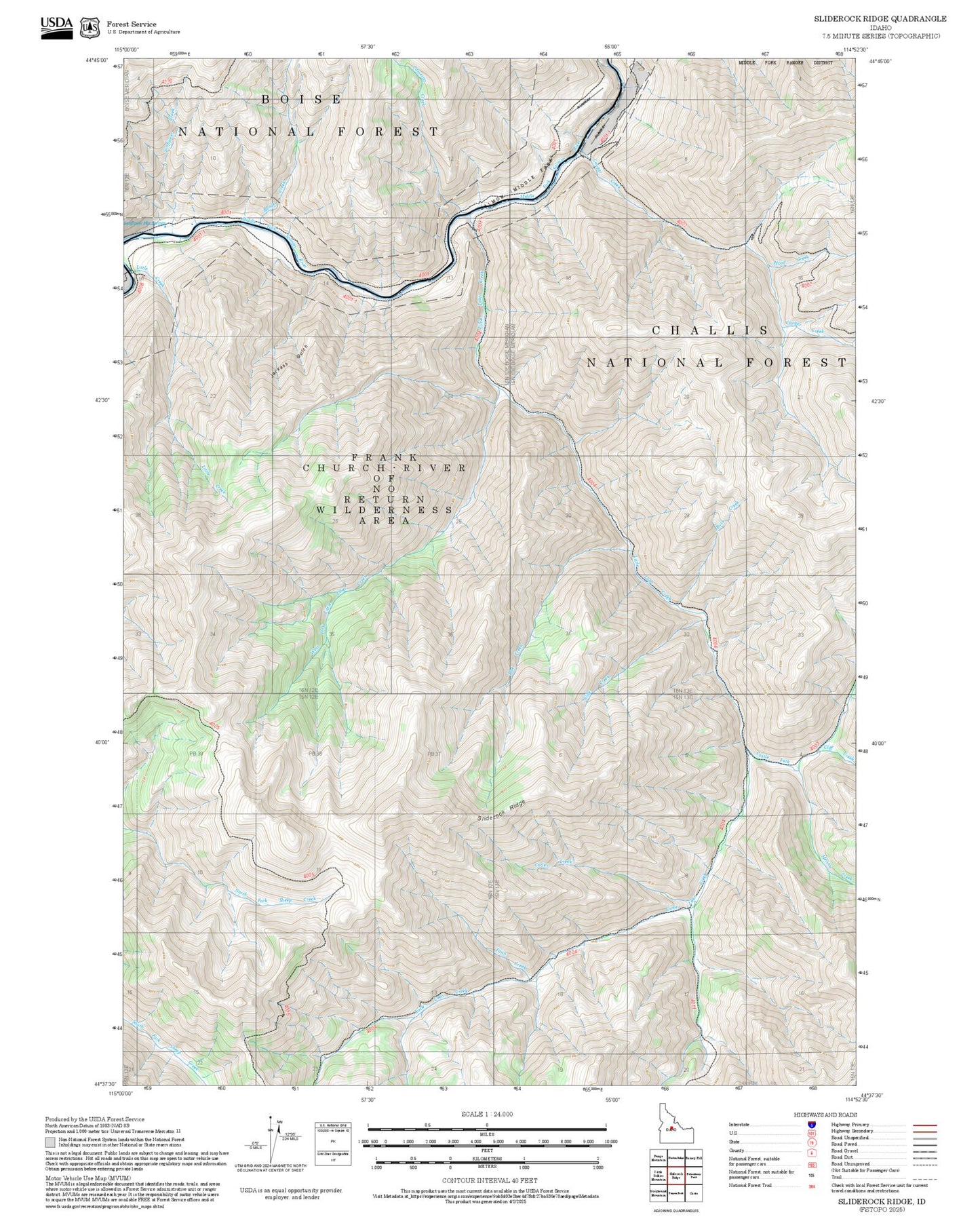 2025 Forest Service Topo Map of Sliderock Ridge Idaho