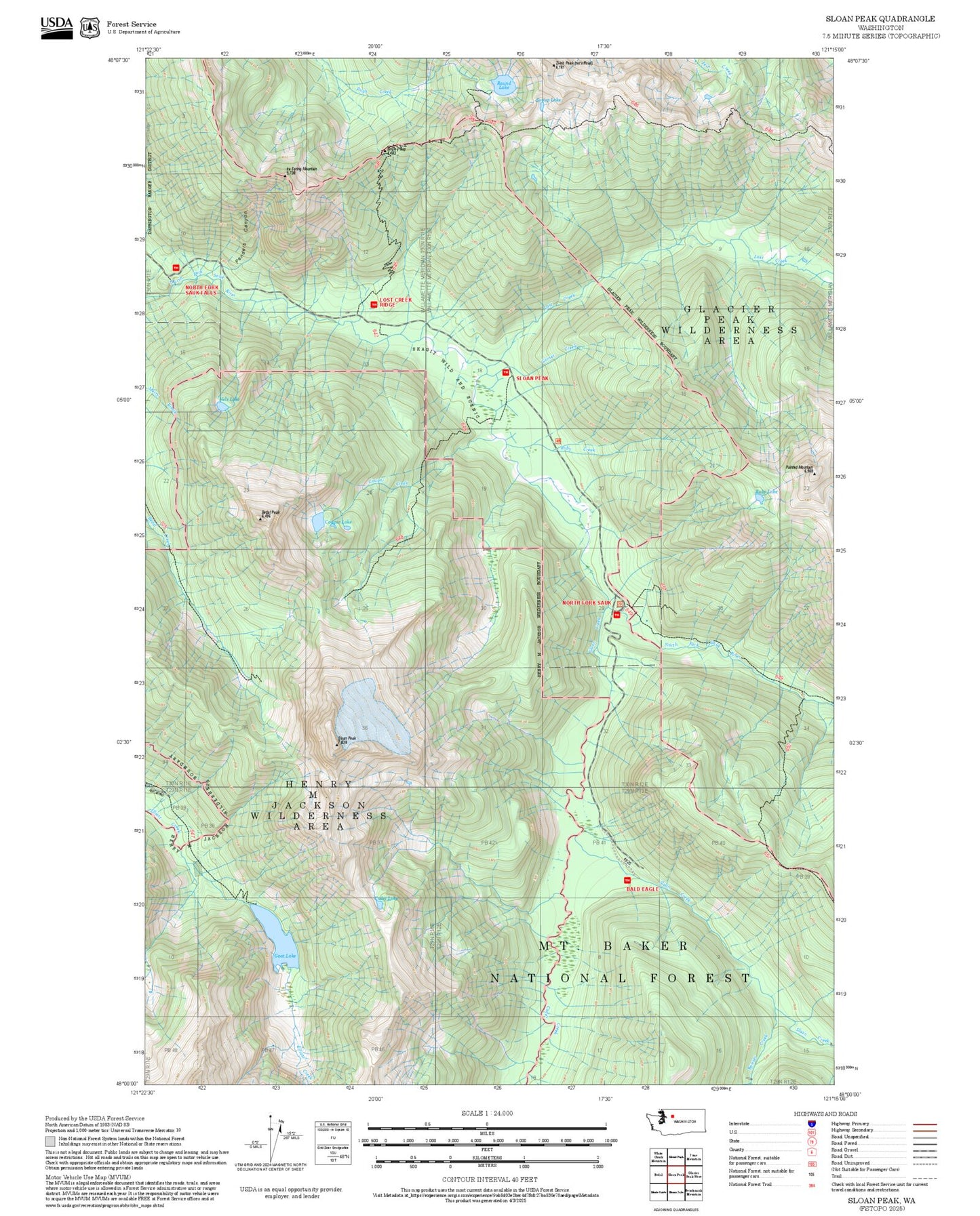 2025 Forest Service Topo Map of Sloan Peak Washington