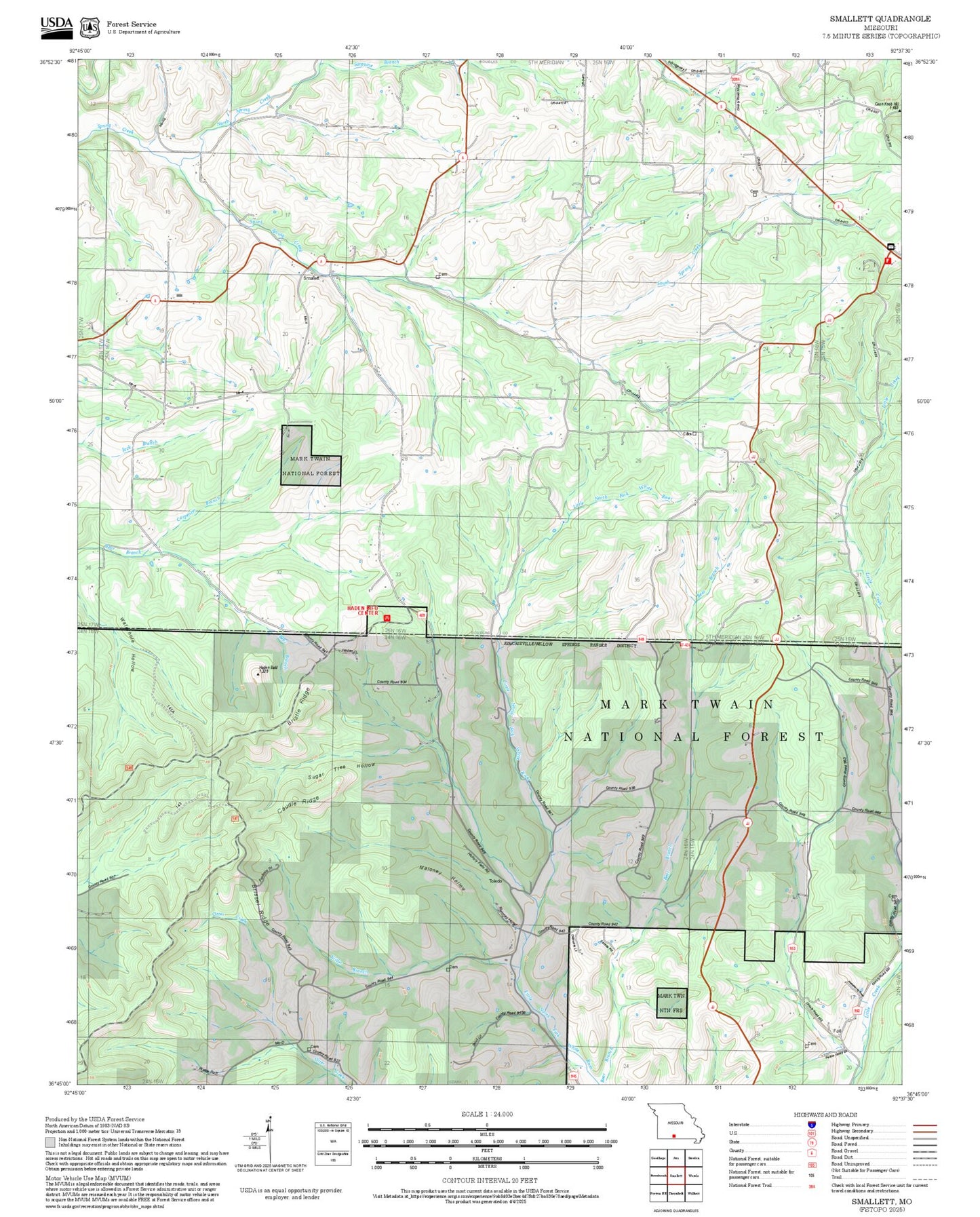 2025 Forest Service Topo Map of Smallett Missouri