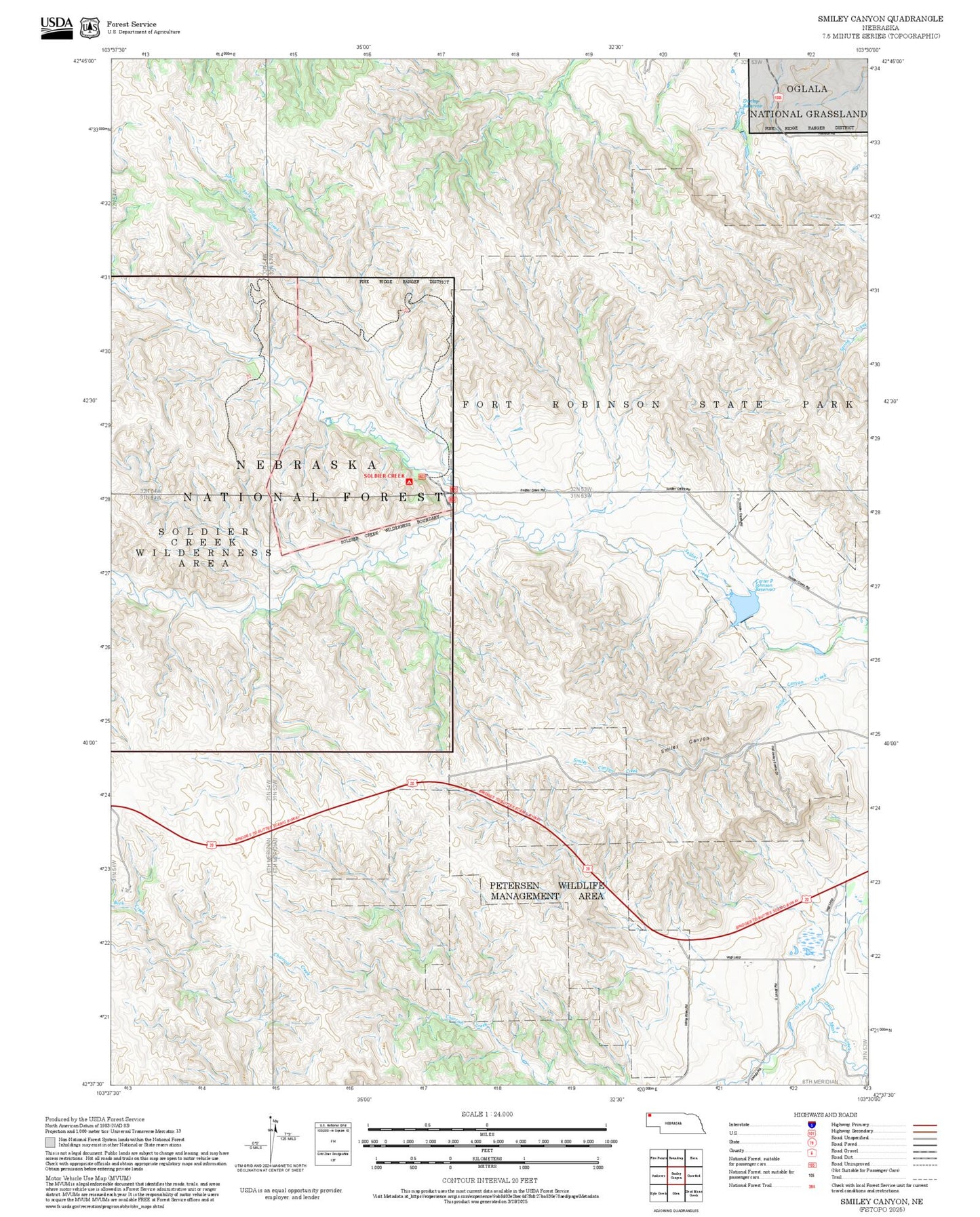 2025 Forest Service Topo Map of Smiley Canyon Nebraska