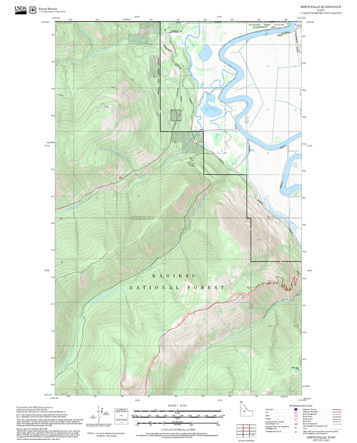 2025 Forest Service Topo Map of Smith Falls Idaho