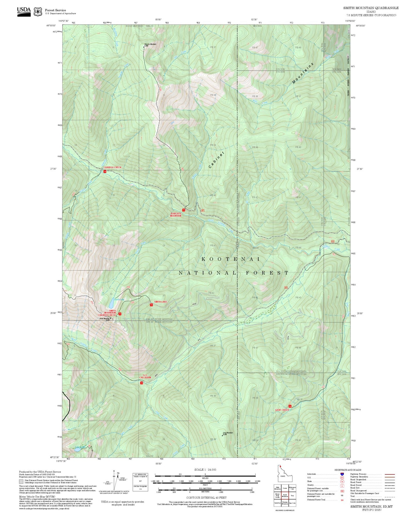 2025 Forest Service Topo Map of Smith Mountain Idaho