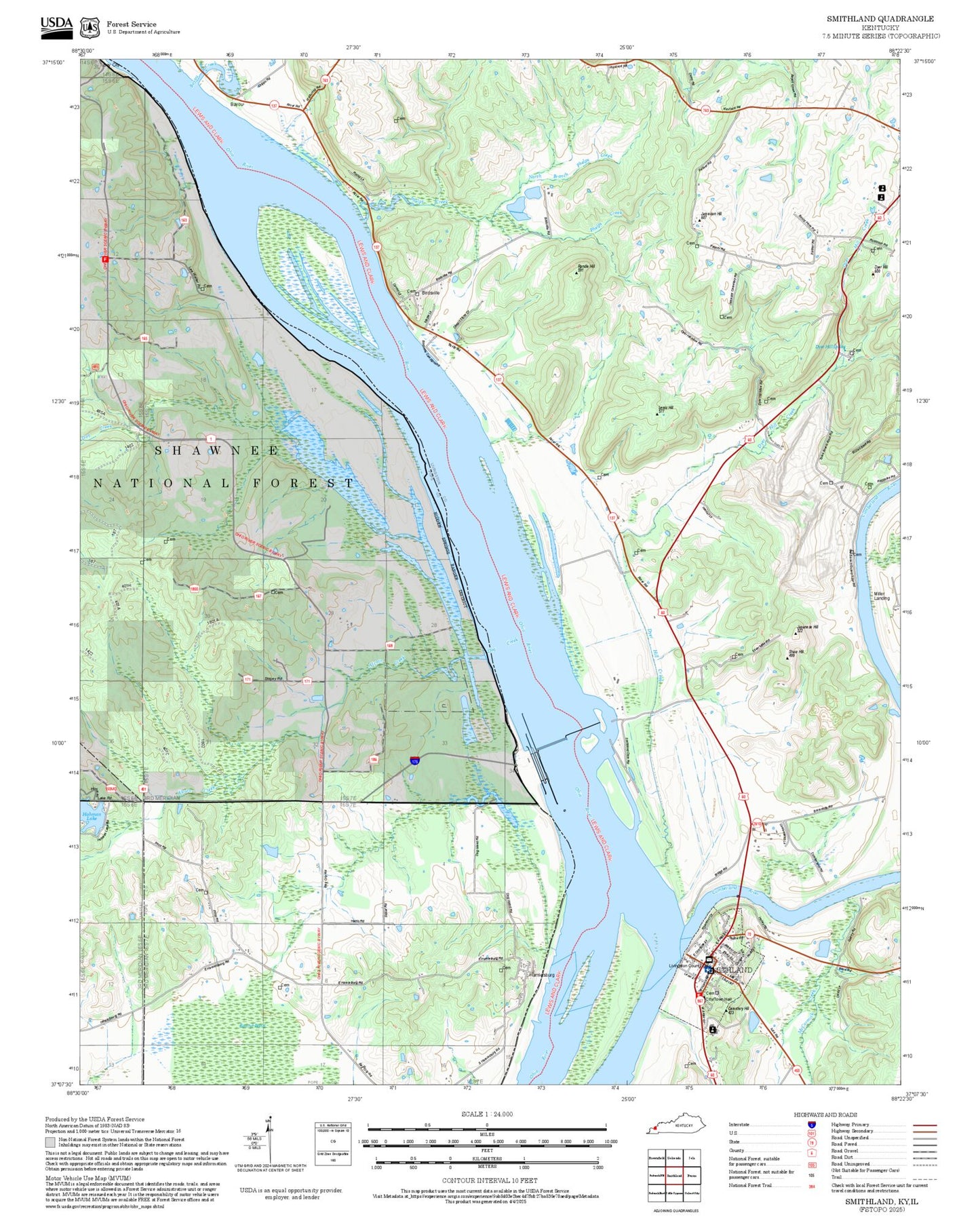 2025 Forest Service Topo Map of Smithland Kentucky