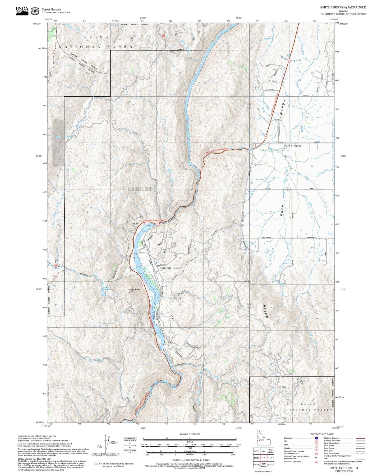 2025 Forest Service Topo Map of Smiths Ferry Idaho