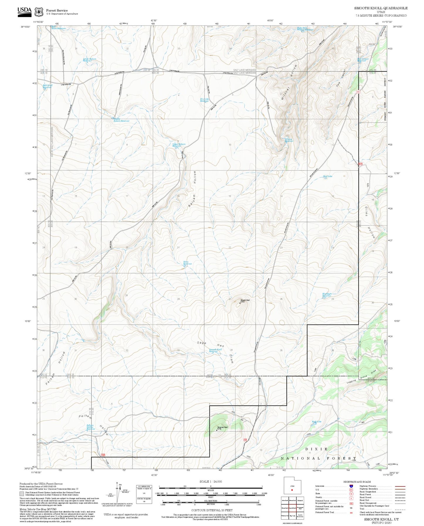 2025 Forest Service Topo Map of Smooth Knoll Utah