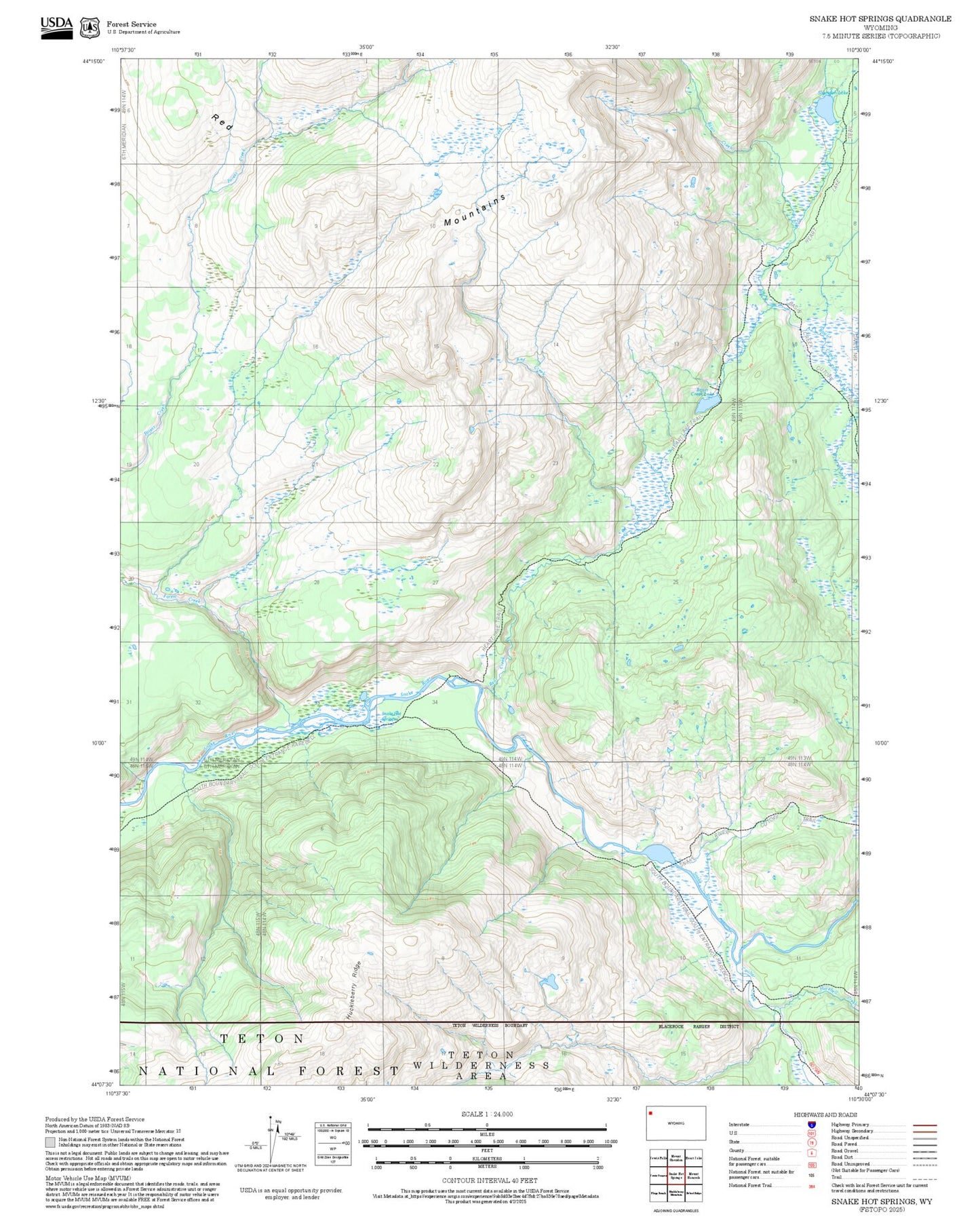2025 Forest Service Topo Map of Snake Hot Springs Wyoming