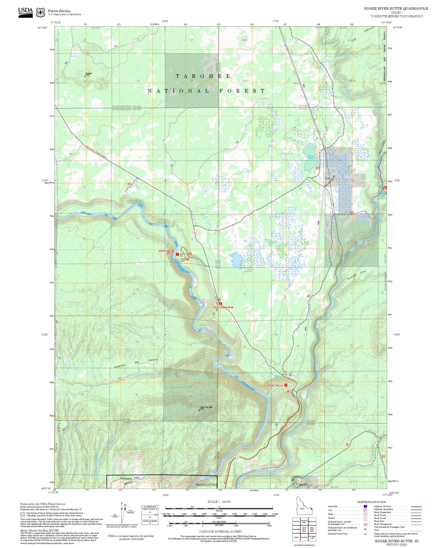 2025 Forest Service Topo Map of Snake River Butte Idaho