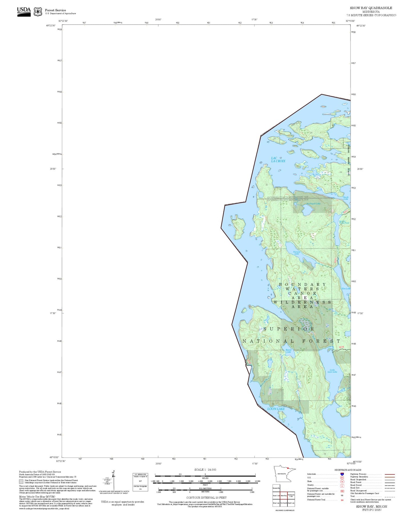 2025 Forest Service Topo Map of Snow Bay Minnesota