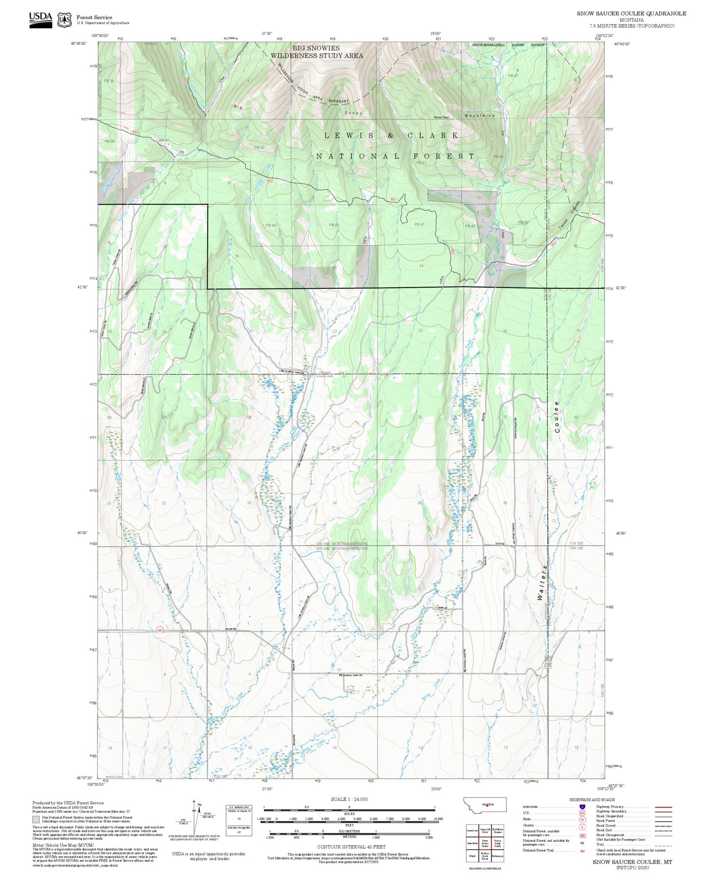 2025 Forest Service Topo Map of Snow Saucer Coulee Montana
