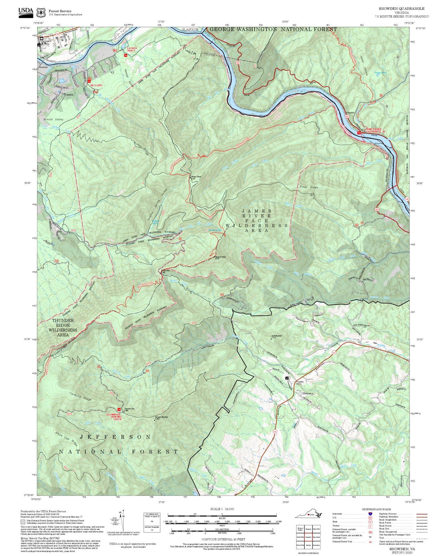 2025 Forest Service Topo Map of Snowden Virginia