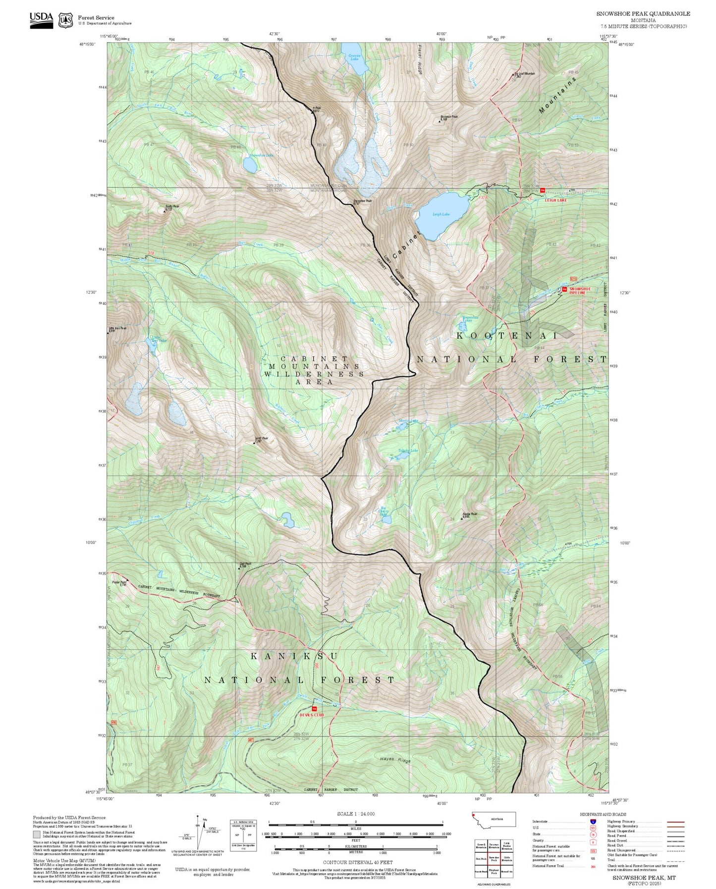 2025 Forest Service Topo Map of Snowshoe Peak Montana
