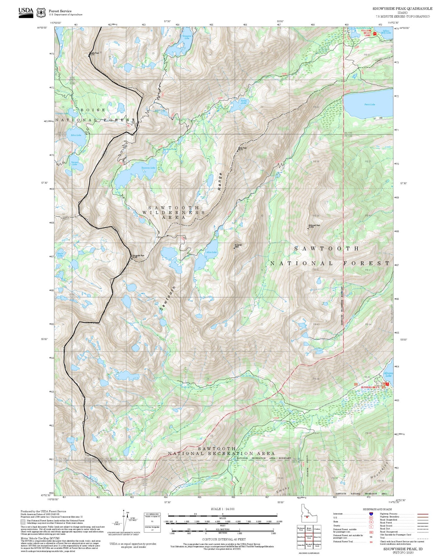 2025 Forest Service Topo Map of Snowyside Peak Idaho
