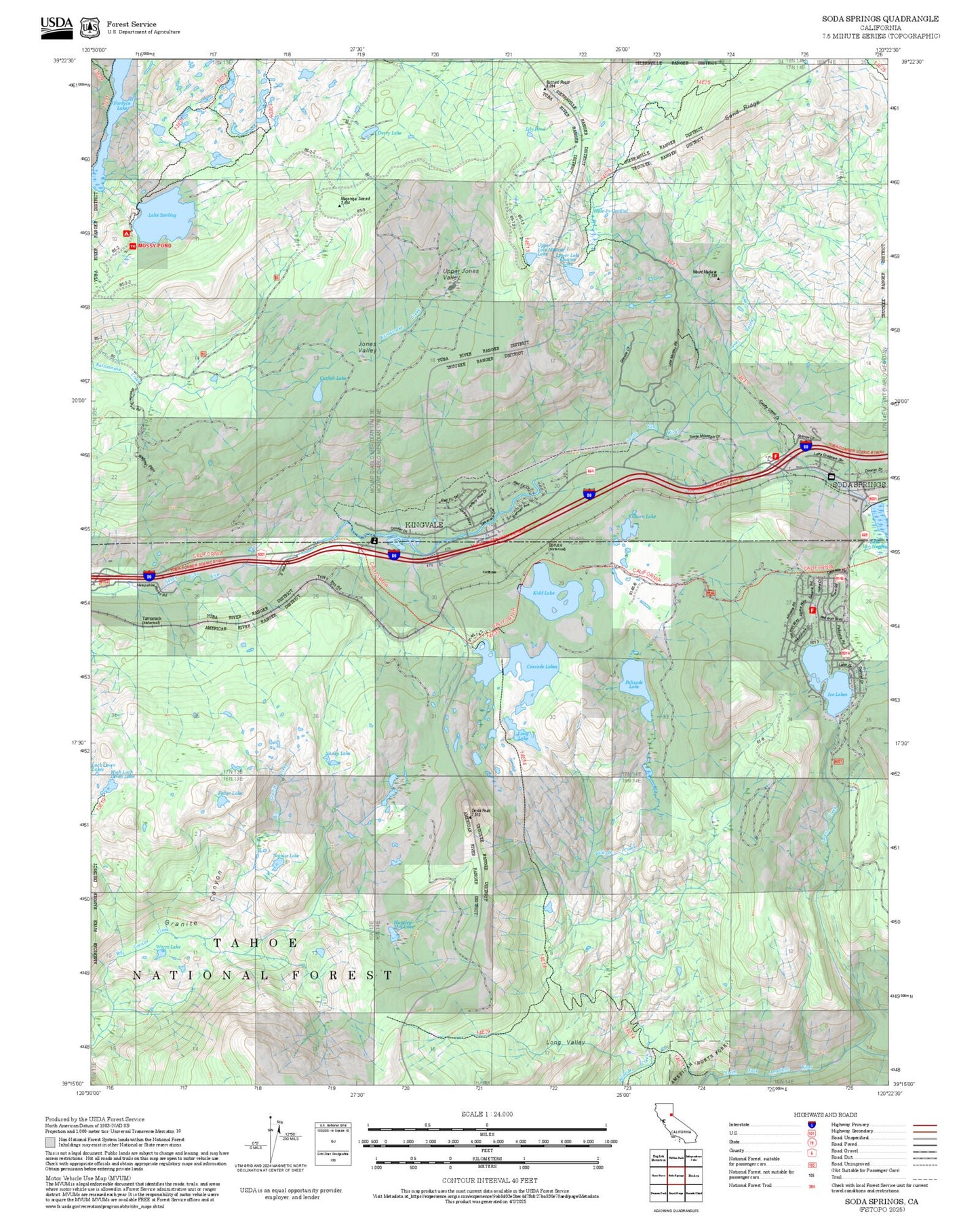 2025 Forest Service Topo Map of Soda Springs California