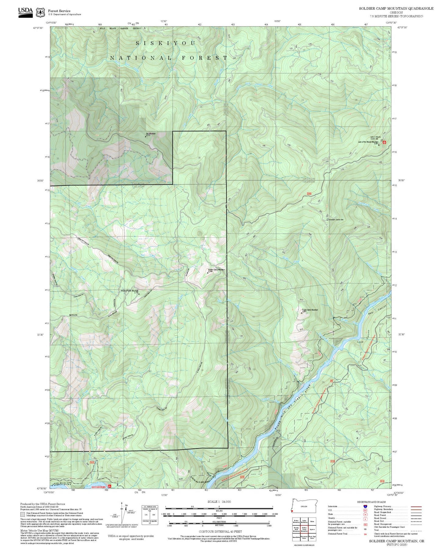 2025 Forest Service Topo Map of Soldier Camp Mountain Oregon