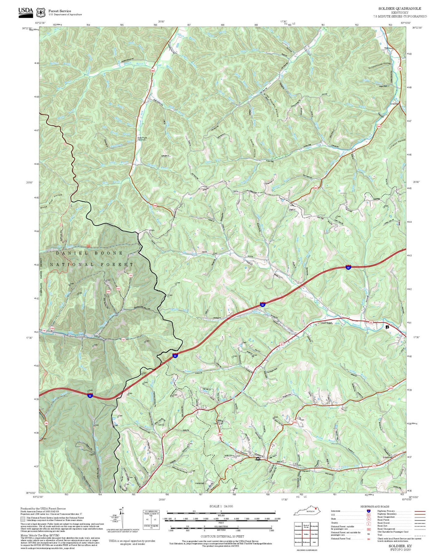 2025 Forest Service Topo Map of Soldier Kentucky