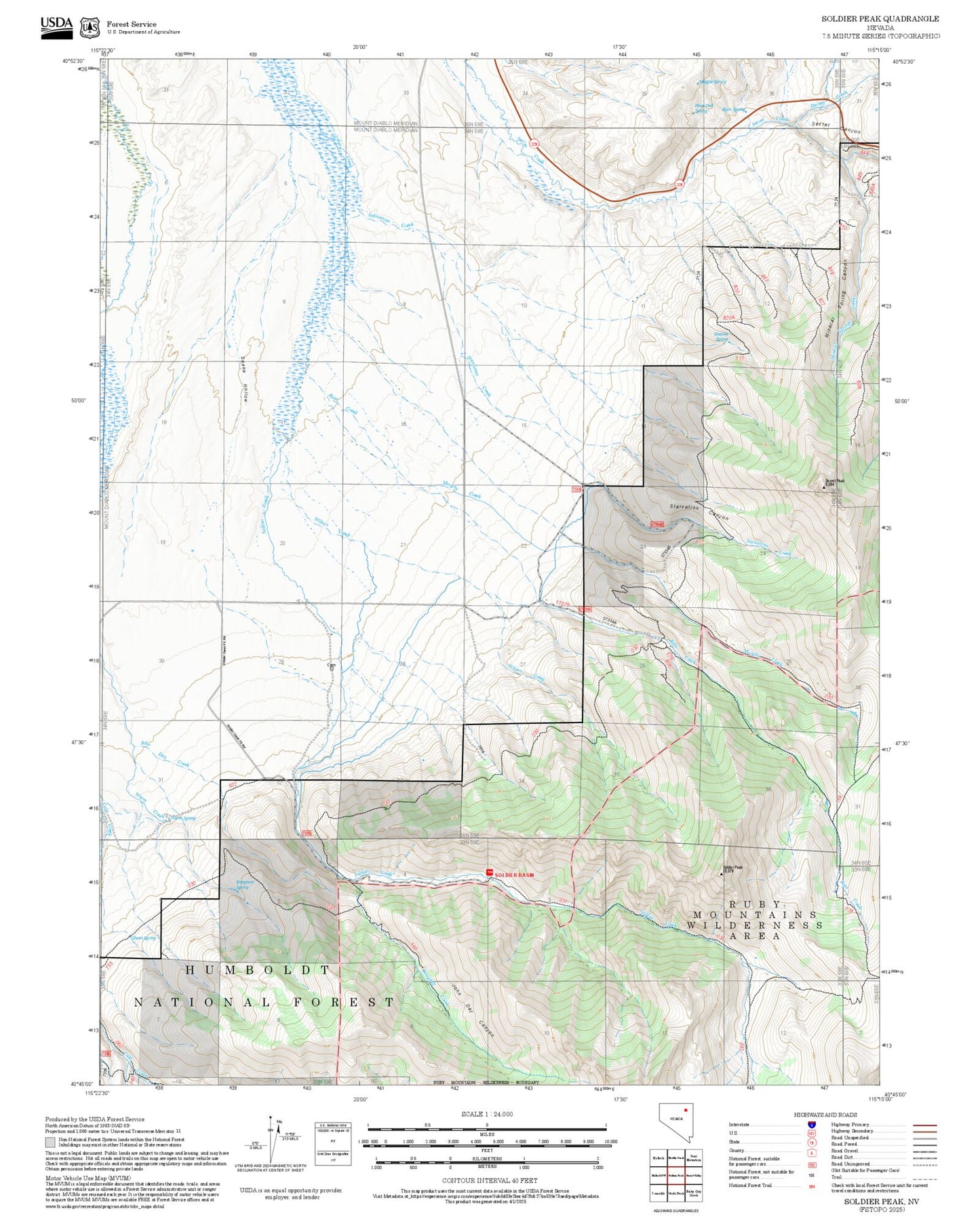 2025 Forest Service Topo Map of Soldier Peak Nevada