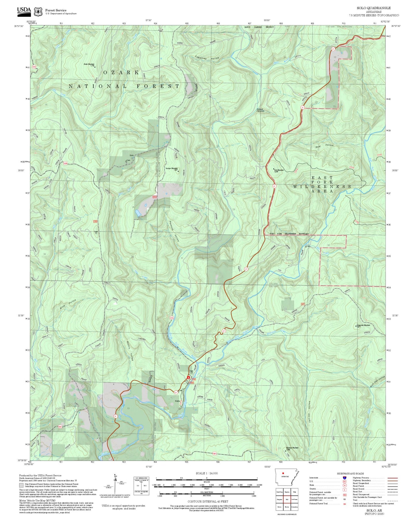 2025 Forest Service Topo Map of Solo Arkansas